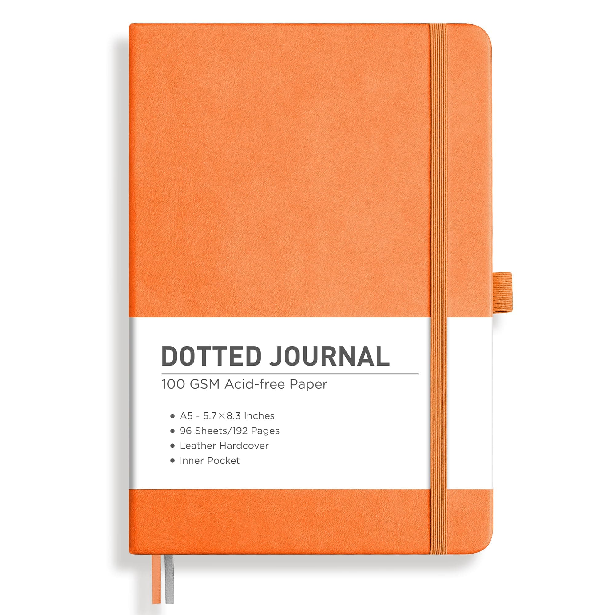 RETTACY Dotted Journal Notebook, 192 Pages, A5 Medium Size (5.7'' x 8.3''), Leather Hardcover, 100 GSM Thick Paper, for Journaling, Planning, Tracking (Orange)