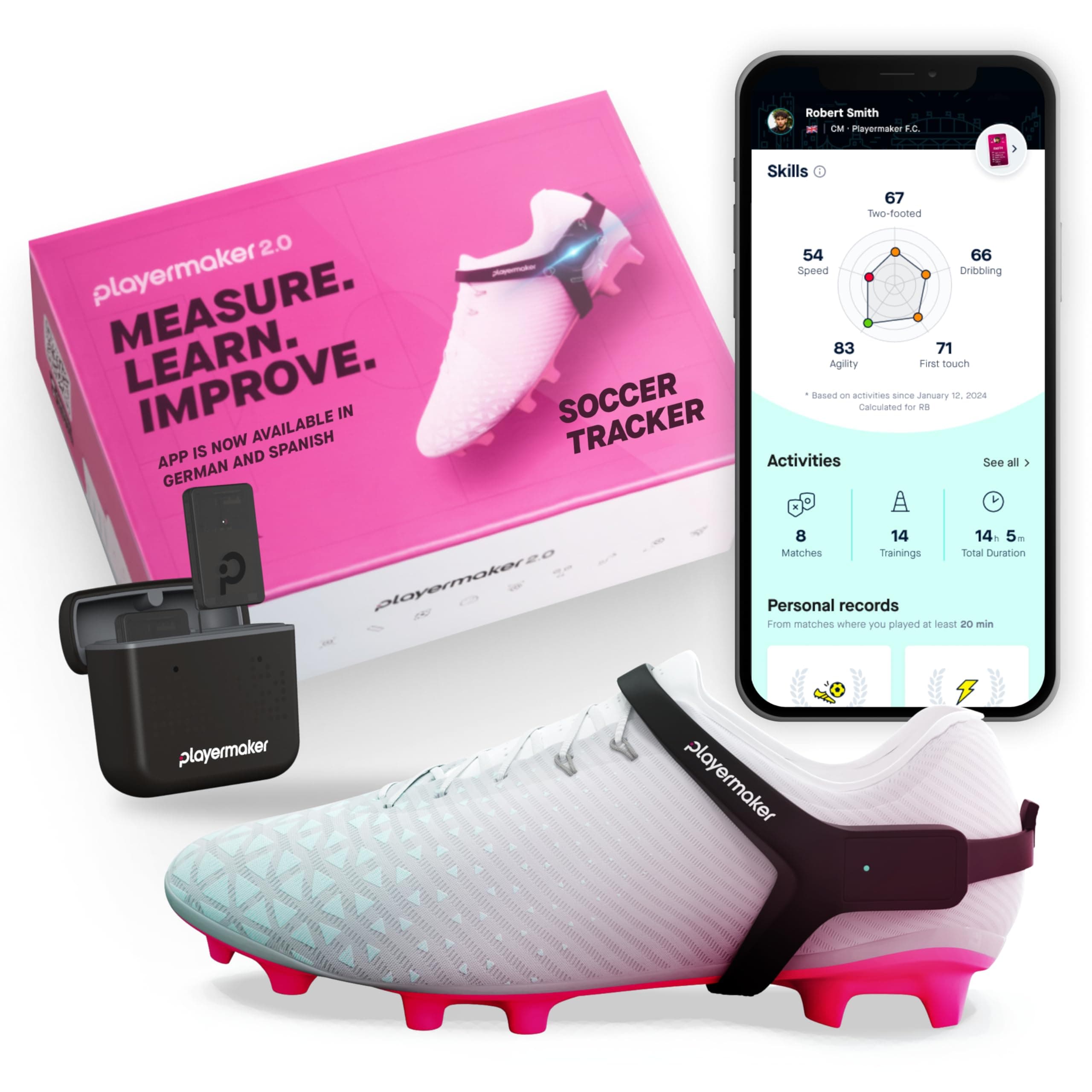 Playermaker 2.0 Smart Soccer Tracker for Cleats, 25+ Technical & Physical Soccer Training Metrics, 12 Month Access to Playermaker Technology App, Next-Level Precision Beyond GPS Trackers, Medium
