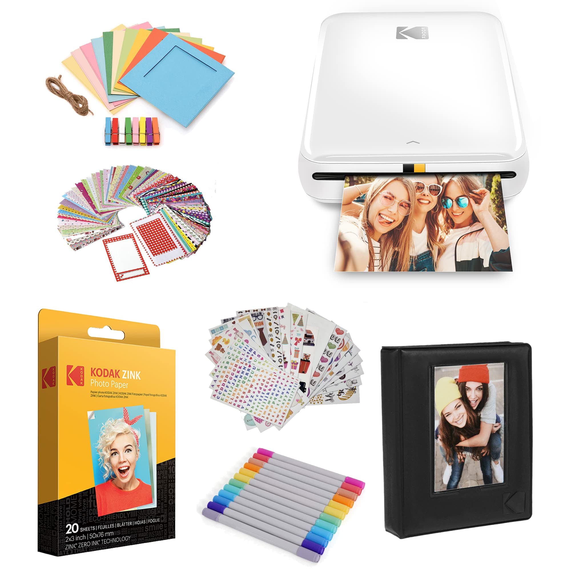 Step Printer Wireless Mobile Photo Printer with Zink Zero Ink Technology & Kodak App for iOS & Android (White) Gift Bundle