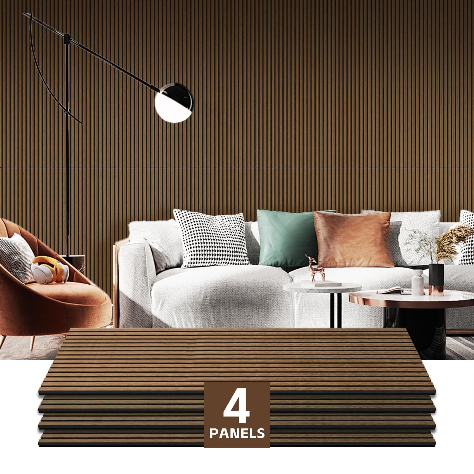 RITOLLO 4 Pack Wood Panels for Wall - 47.2"×23.6" Wood Slat Acoustic Panels for Wall, Soundproof Panels, 3D Fluted Panels for Interior Wall Decor (Walnut)