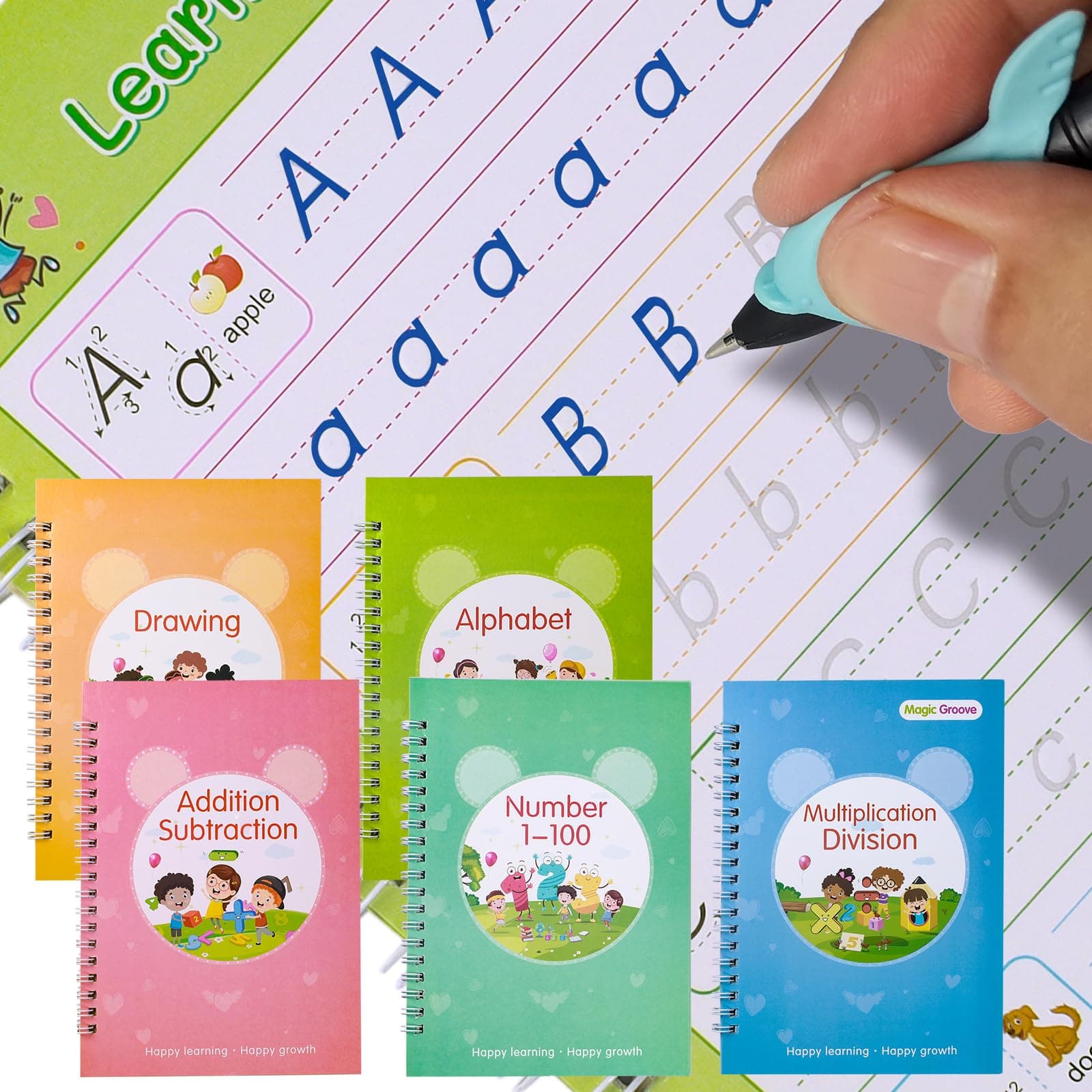 DOCHENXIYU Magic Practice Copybook,Grooved Writing Book Reusable Writing Practice Book, for Preschool Kids Age 3-8 ​Calligraphy (Large)