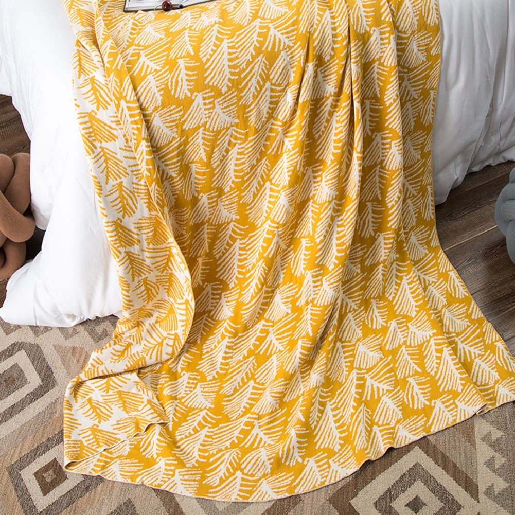 Canank 130X180CM Soft Cotton Knit Throw Blankets Single Bed Sheet All Season Bedspread Over Sofa Bed Blanket (yellow)