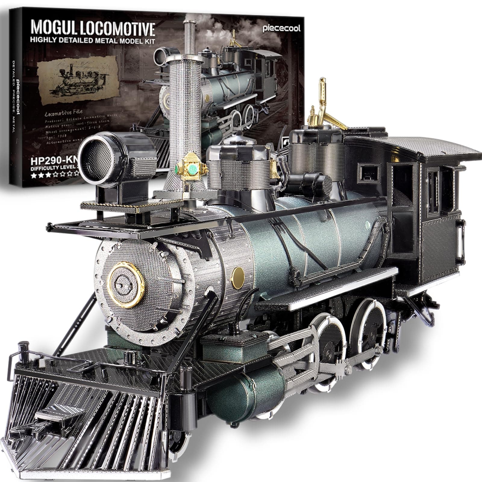 Piececool 3D Puzzle Metal Steam Train, Classic Transportation Craft Model Kits for Adults to Build, 3D Puzzles Adult Teens for 304 Stainless Steel, Ideal as Gifts, Home Decoration, Diy, 282 Pieces