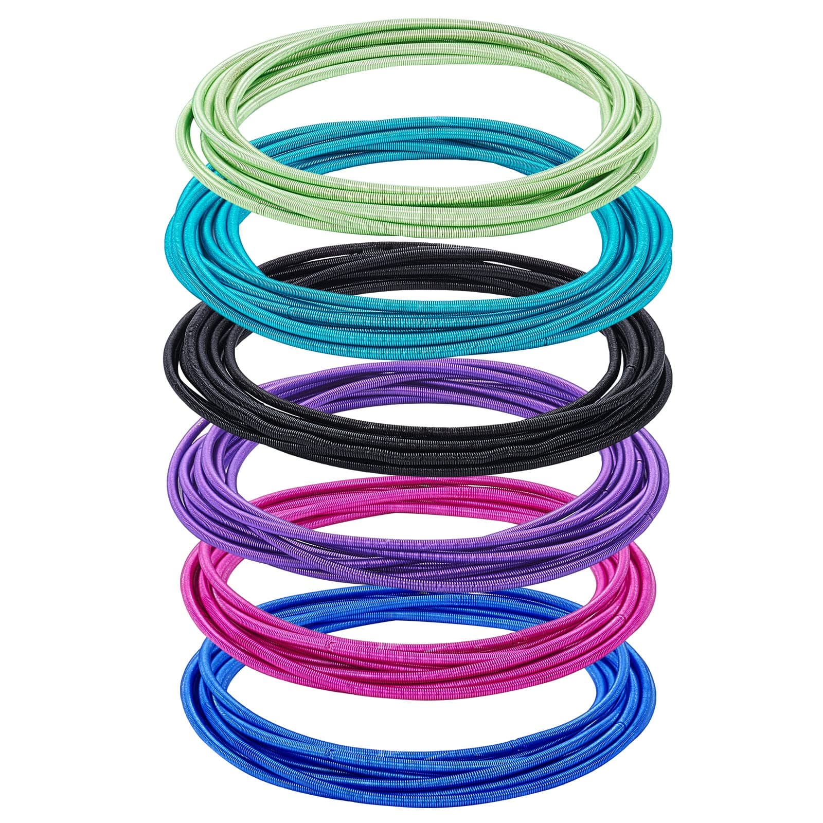 BENECREAT 60Pcs 6 Colors Guitar String Bracelets, 2mm Metal Stackable Stretch Bracelets for Coil Jewelry Spiral Bracelet, 10pcs/Color