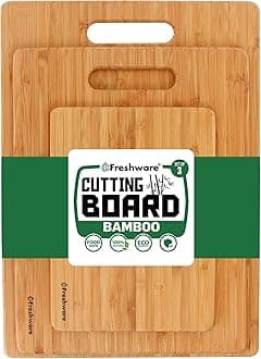 Bamboo Cutting Boards for Kitchen [Set of 3] Wood Cutting Board for Chopping Meat, Vegetables, Fruits, Cheese, Knife Friendly Serving Tray with Handles