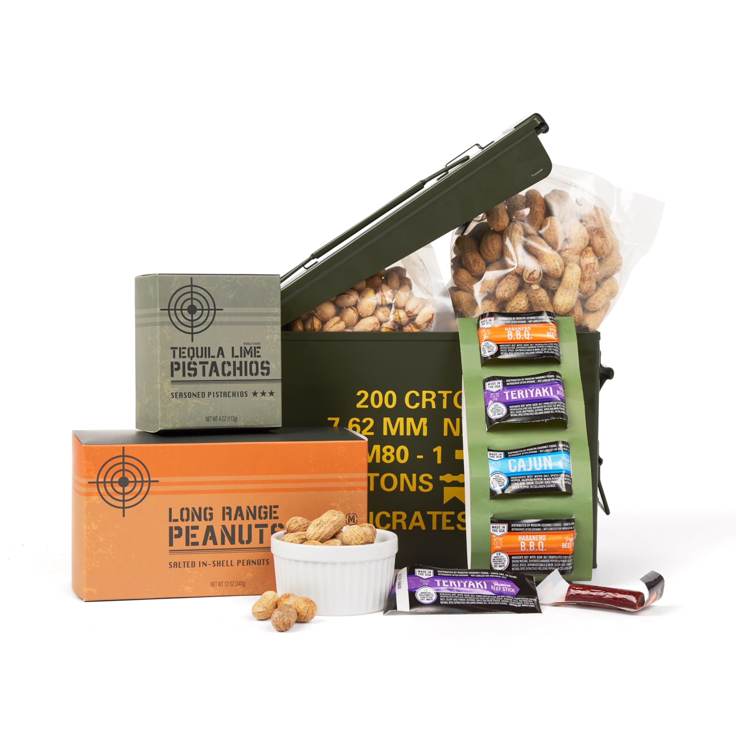 Man Crates Premium Snack-munition Ammo Can – Includes 3 Meat Stick Flavors and Nuts – Ships In A Glorious, Steel Ammo Can – Ultimate Gift for Meat Lovers