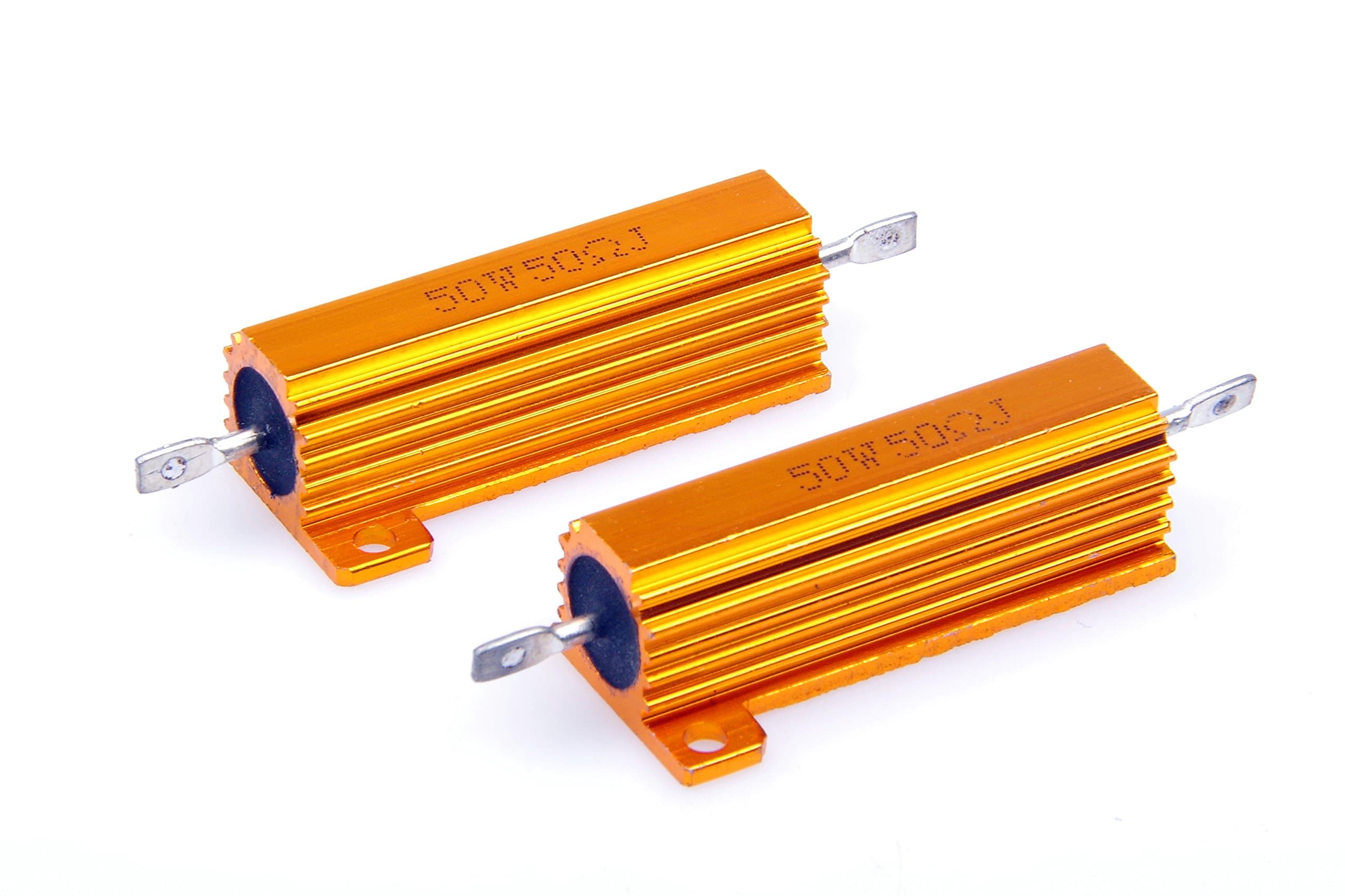 50 Watt 50 Ohm 5% Wirewound Resistor Electronic Aluminium Shell Resistors Gold (Pack of 2)