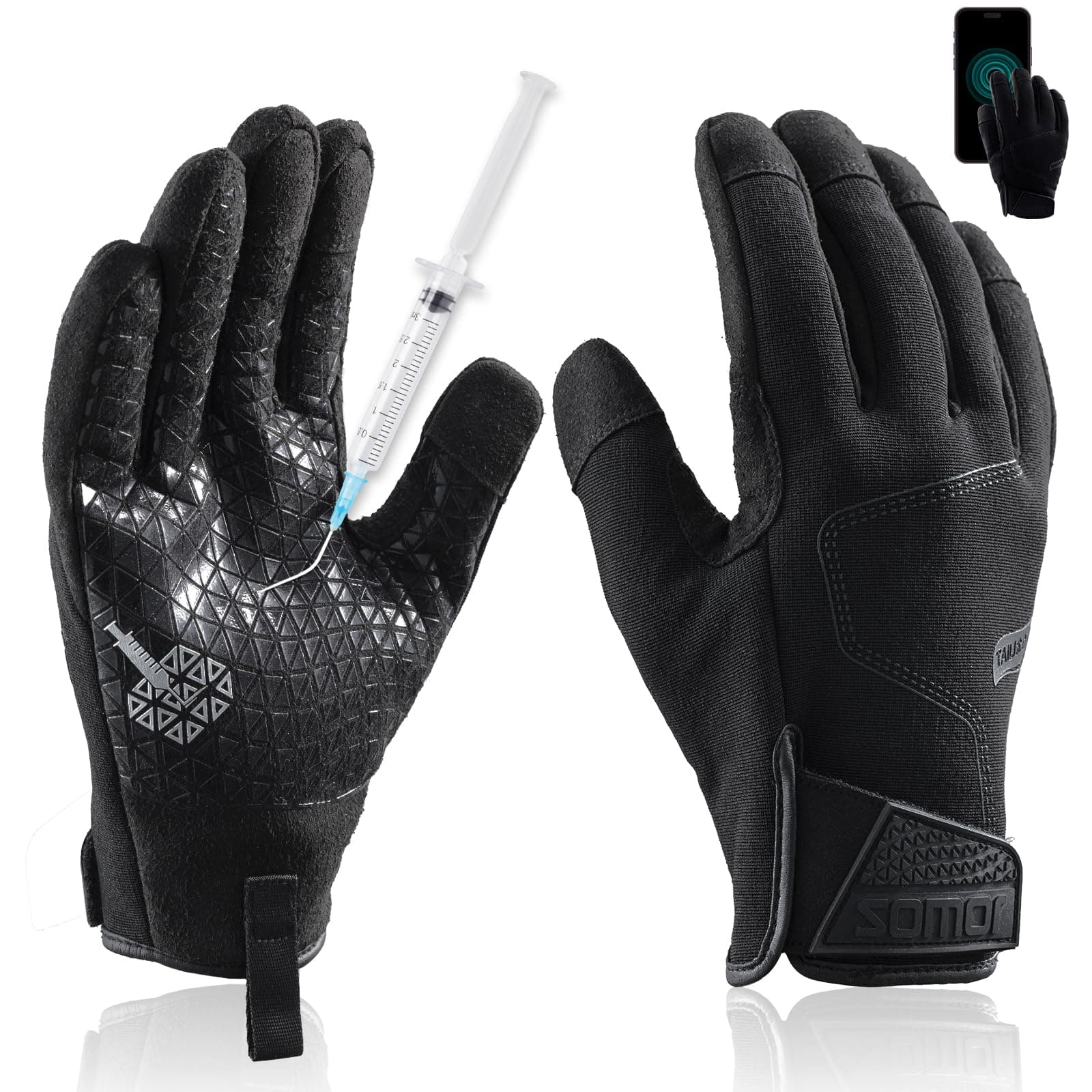 Level 3 Needle, Level 5 Puncture Resistant Men Work Gloves, Grip Enhanced A7 Cut Resistant Safety Gloves, Touchscreen and Breathable, Black, Large (L), 1 Pair