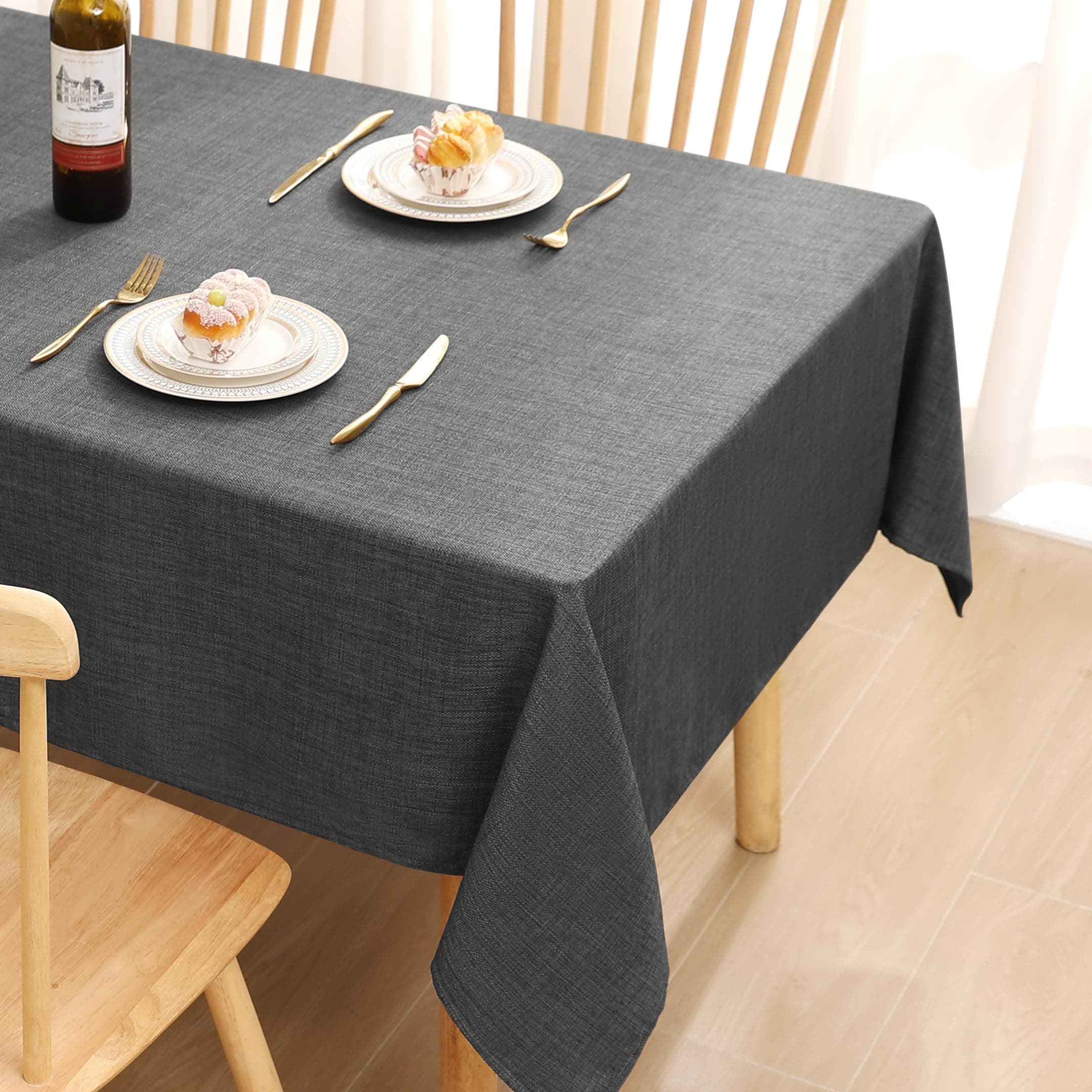 smiry Linen Table Cloth Rectangle 140x180 cm Wipe Clean Tablecloth Water Resistant Table Cover for Kitchen, Party Decorations - Dark Grey