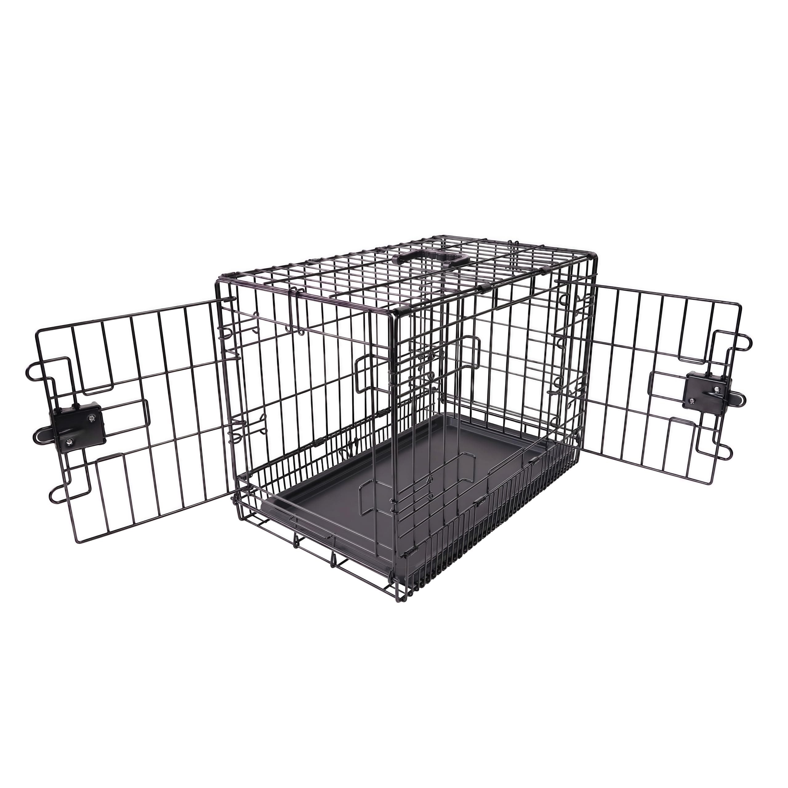 Amazon Basics Durable, Foldable Metal Wire Dog Crate with Tray, Double Door, Black, 59 cm L x 37 cm W x 11 cm H