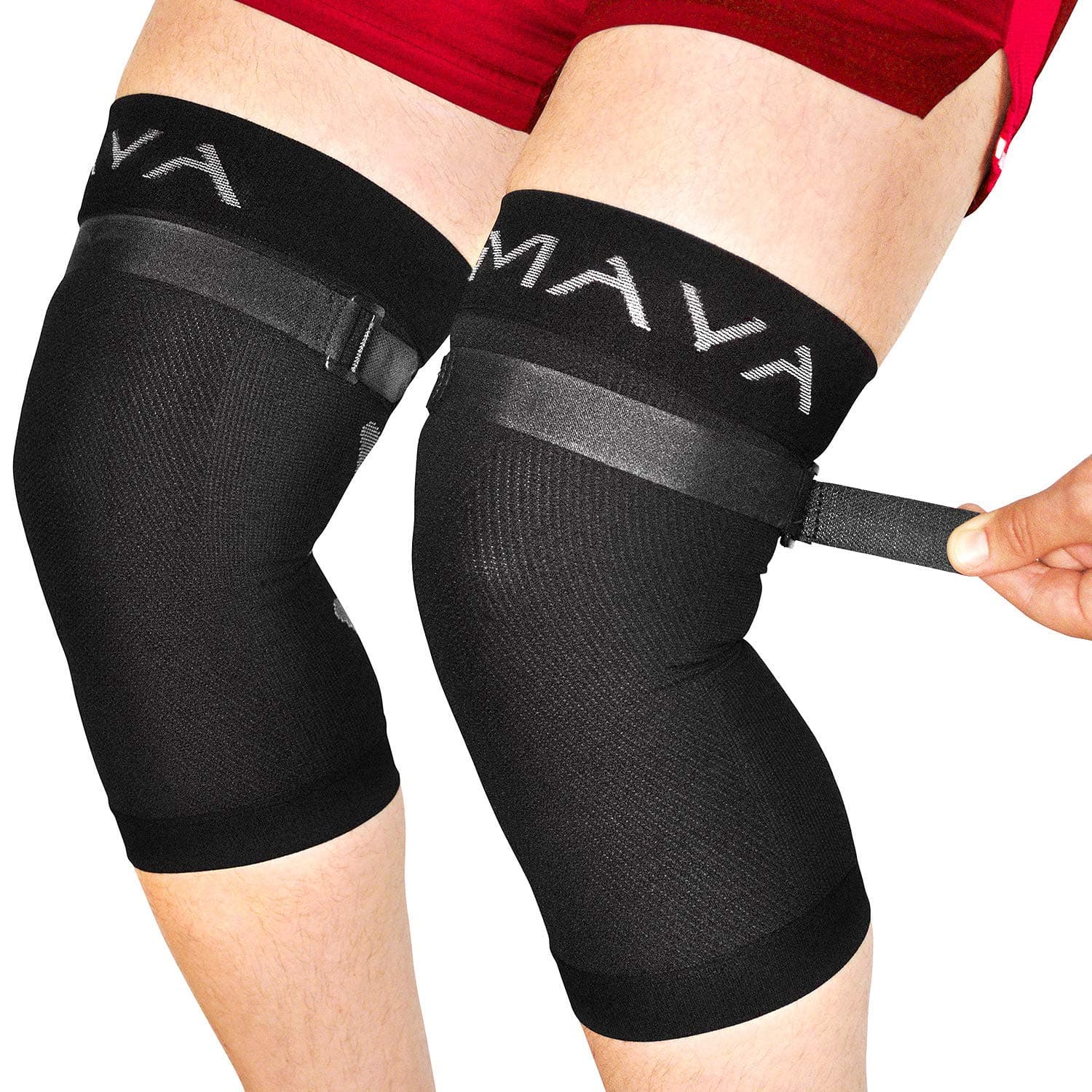 Mava Sports Knee Brace (Pair) with Adjustable Strap -Does NOT ROLL Down- All Day Wear Knee Support for MCL, ACL Rehab, Running, Joint Pain & Arthritis, Basketball, Gym (Black, X-Small)