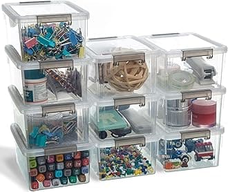 Citylife10 Pack Small Storage Boxes with Lids Plastic Storage Boxes Stackable Storage Box with Handles，Clear 17.7x13x8.2cm