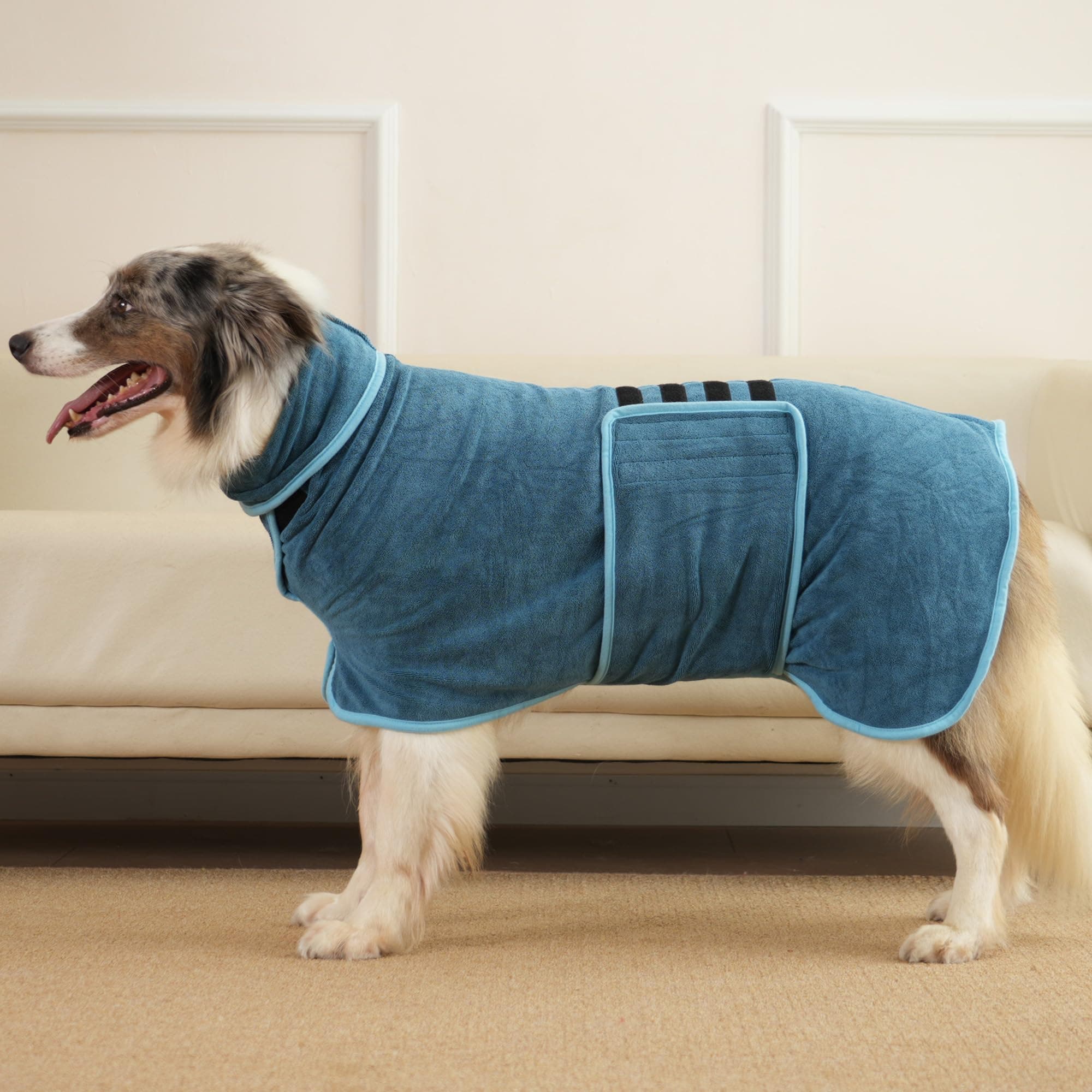 Dog Bathrobe, Super Absorbent Microfiber Robe Towel for Quick Drying, Comfortable Soft Dog Drying Coat with Adjustable Belly Strap, Ideal for Baths, Swimming, Rainy Walks, and Keeping Warm