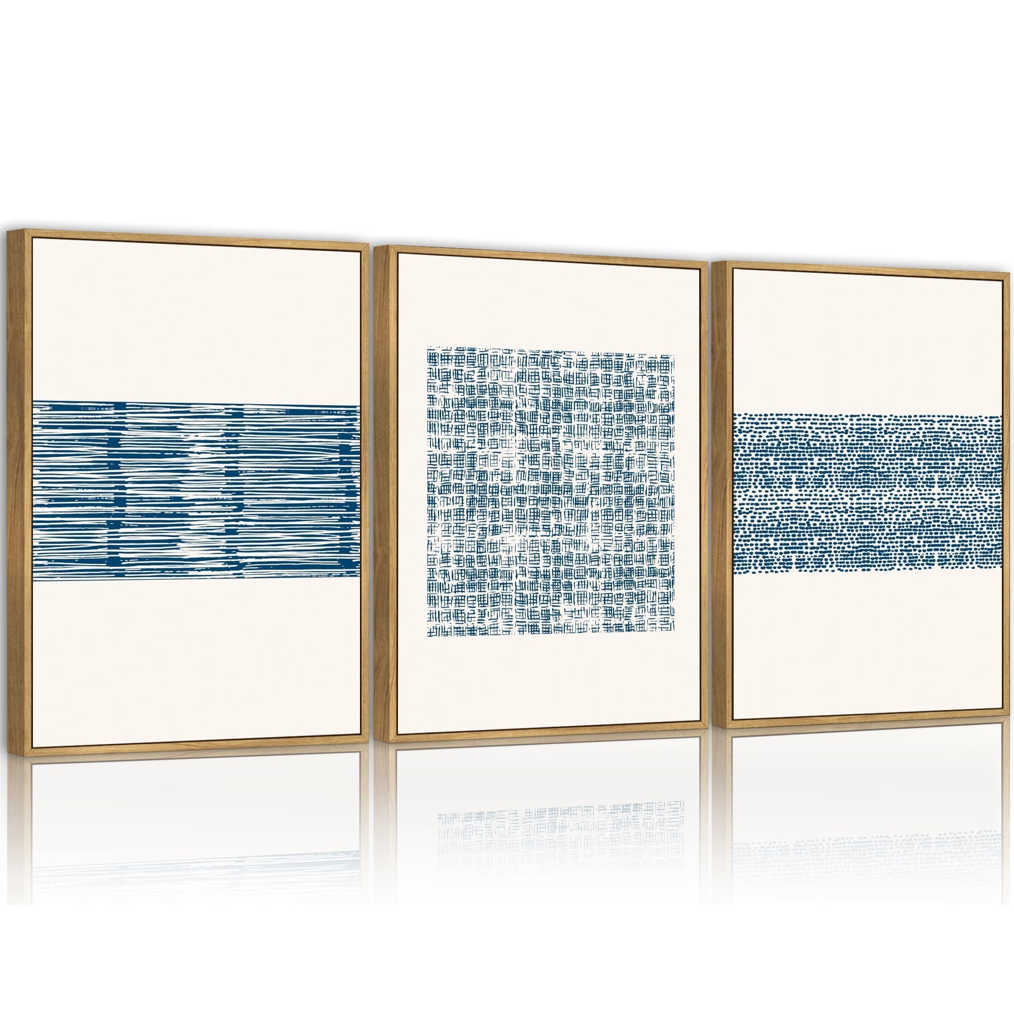 PHOPAGO Blue Abstract Framed Wall Art Modern Boho Neutral Line Wall Decor Mid Century Minimalist Geometric Artwork Kitchen 11x14in Natural Framed