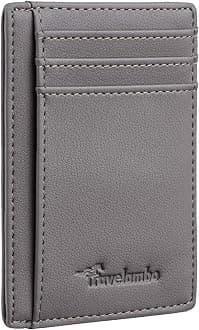 TravelamboFront Pocket Minimalist Leather Slim Wallet RFID Blocking Medium Size(Vipor Grey)