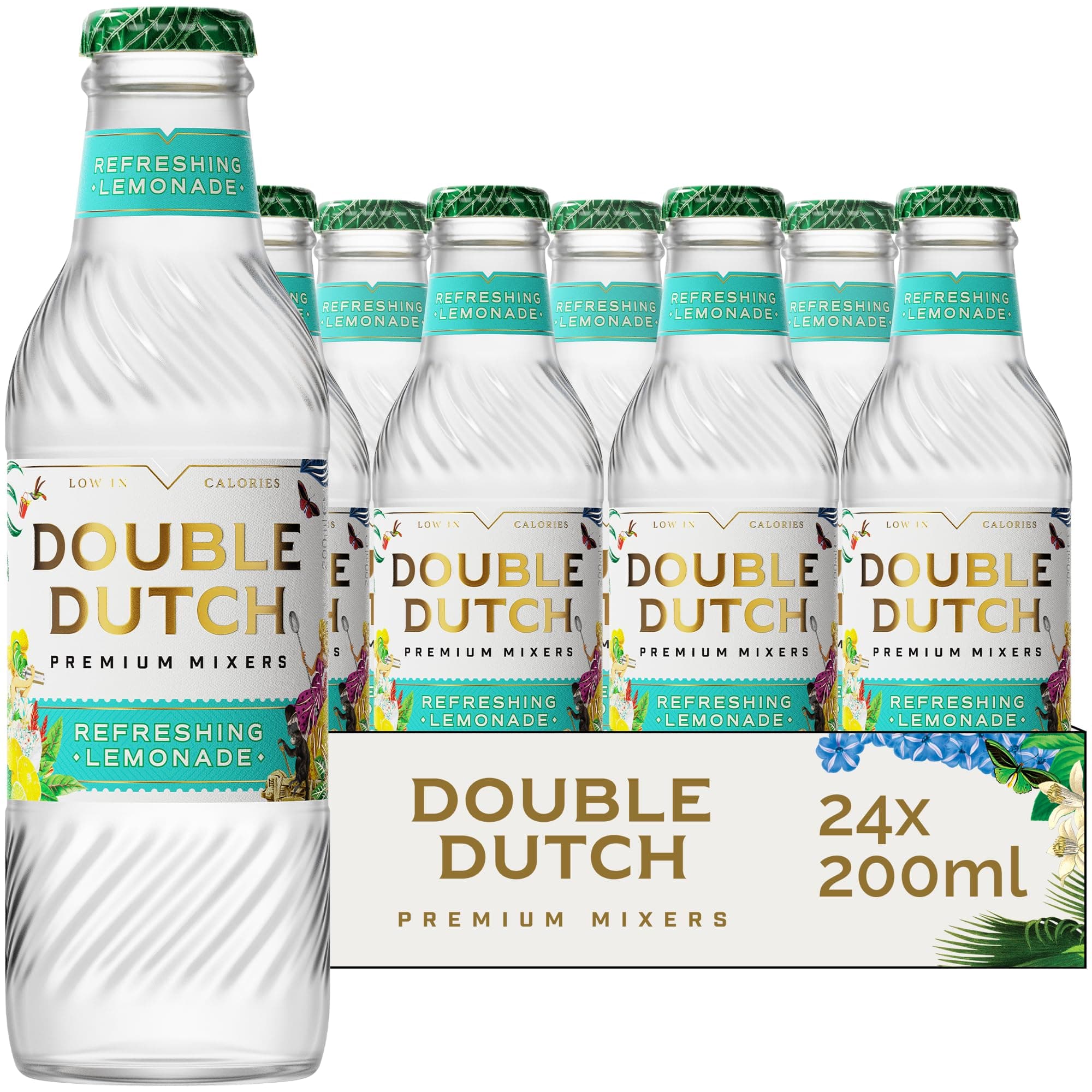 Double Dutch Refreshing Lemonade | Low Calorie Diet Soft Drink | 100% Natural Ingredients | Gluten Free, Vegan Friendly Premium Mixer Perfect for Gin, Vodka & Cocktails | 24 x 200ml Bottles