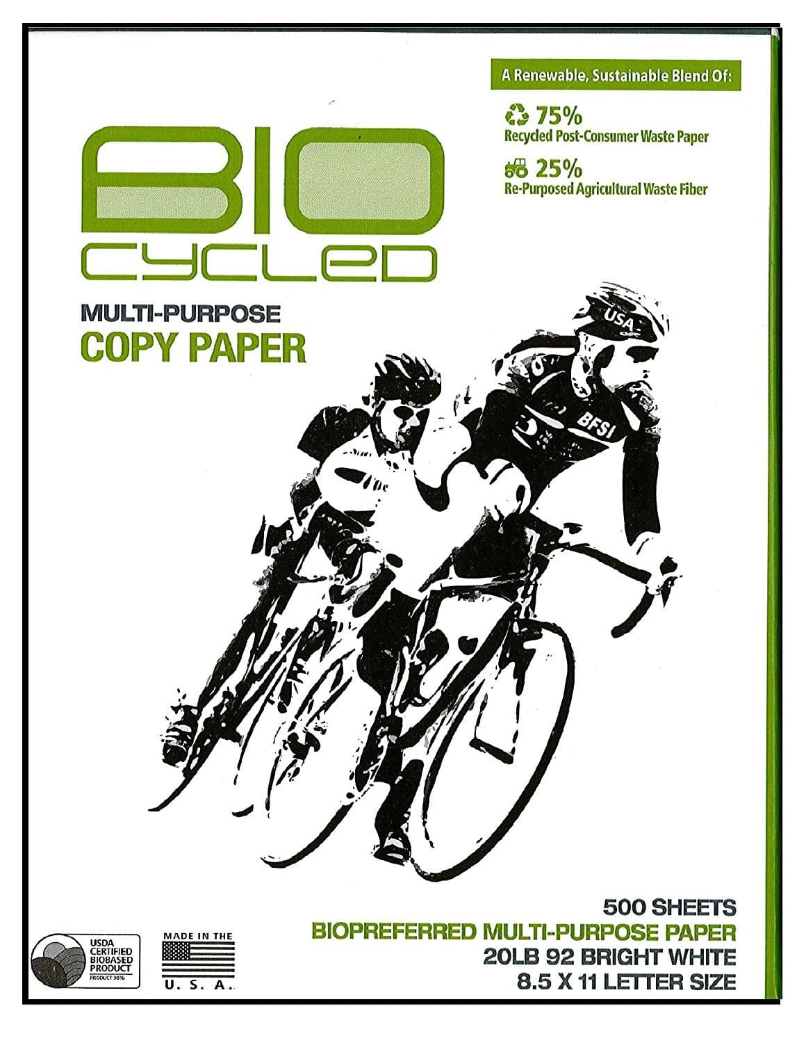 BioCycled Multi-Purpose Copy Paper (Single Ream) - 500 Sheets, 20LB, 92 Bright White, 8.5 x 11 Standard Letter Size