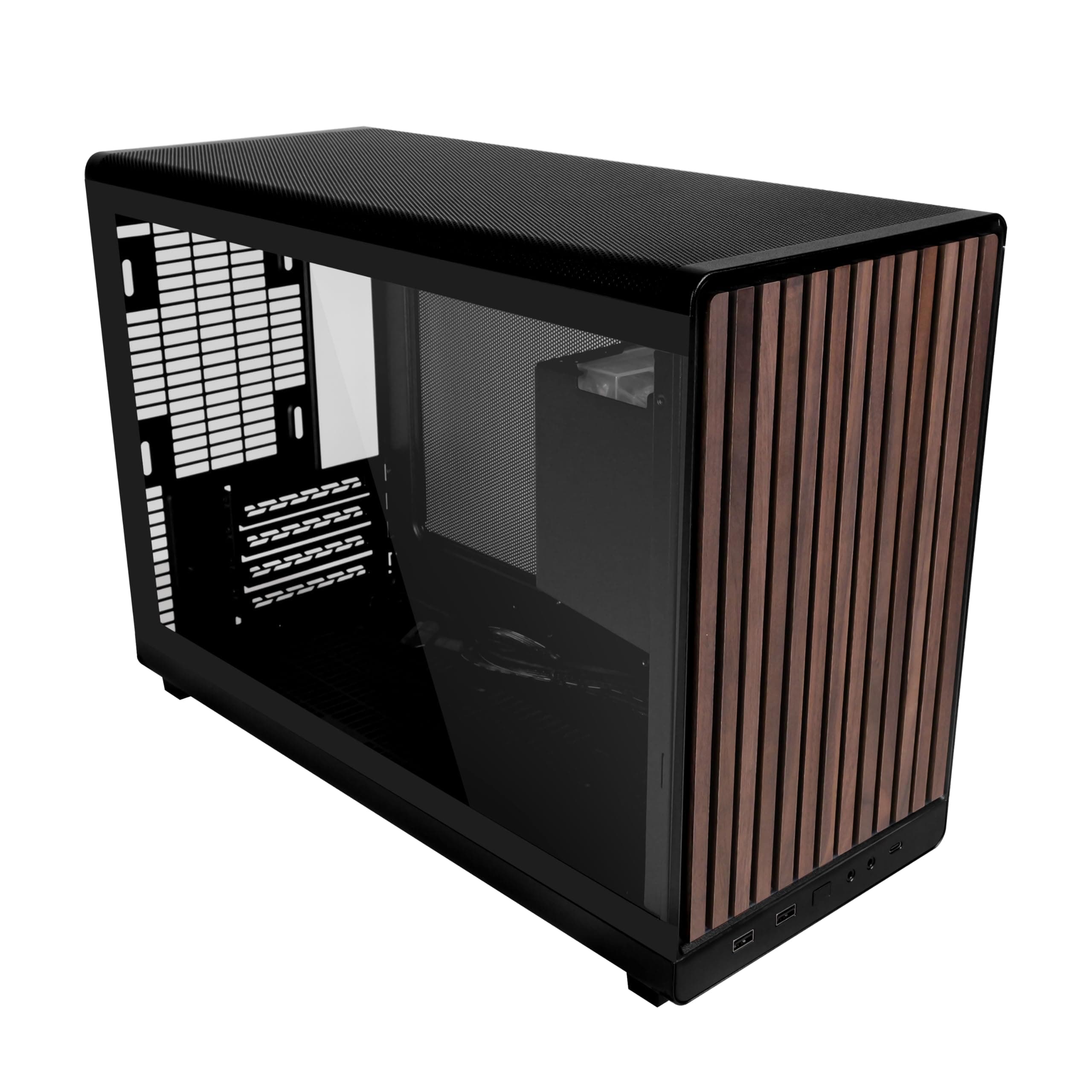 A3-26.3L Micro Form Factor Chassis - Wood Front & Side Tempered Glass Panel - Supports 360mm AIO-Modularity Design for M-ATX, ITX Motherboard-DAN Cases Collaboration - Black (A3X-WDG)