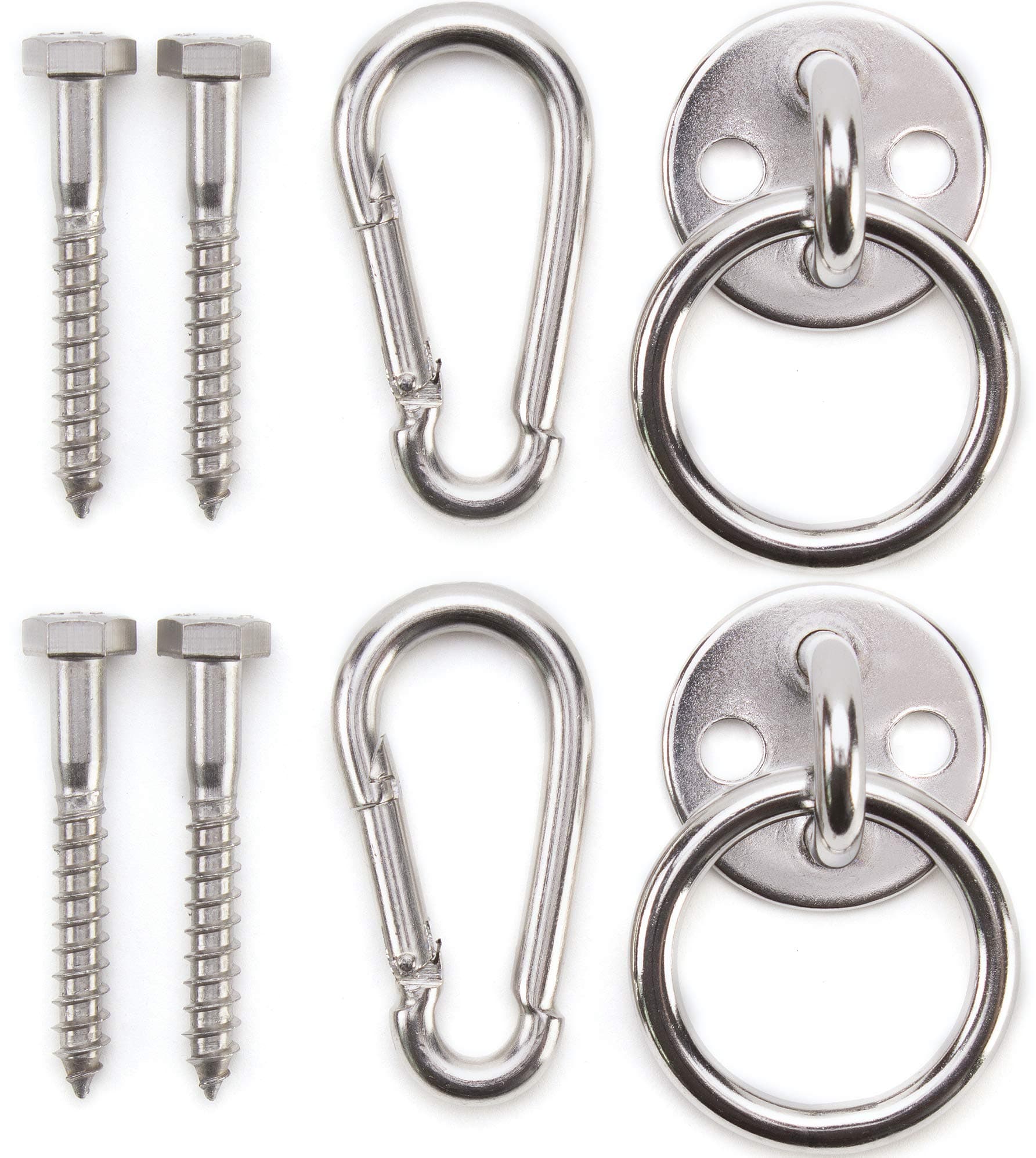 AMERIGO Premium Hammock Hooks Best Hanging Kit for inside relaxation - Heavy Duty - Set of Round Pad Eyes, Spring Snap Hooks and Lag Screws made from Stainless Steel for your Perfect Experience!