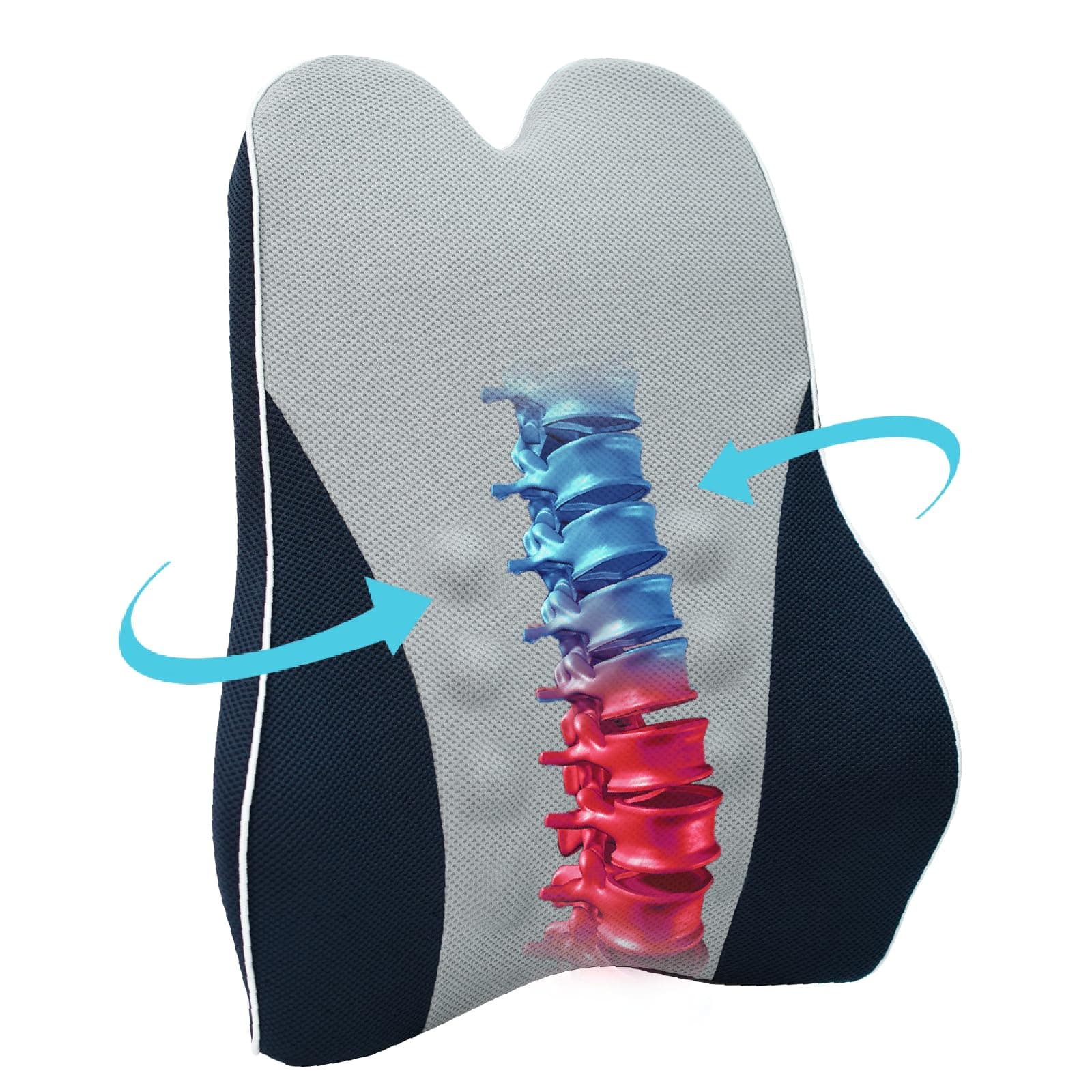 Lumbar Support Pillow for Office Chair: Ergonomic Memory Foam Back Cushion for Pain Relief & Improve Sitting Posture, Back Support for Office Chair-Car Seat, Wheelchair, Desk Chair (Gray&Navy)