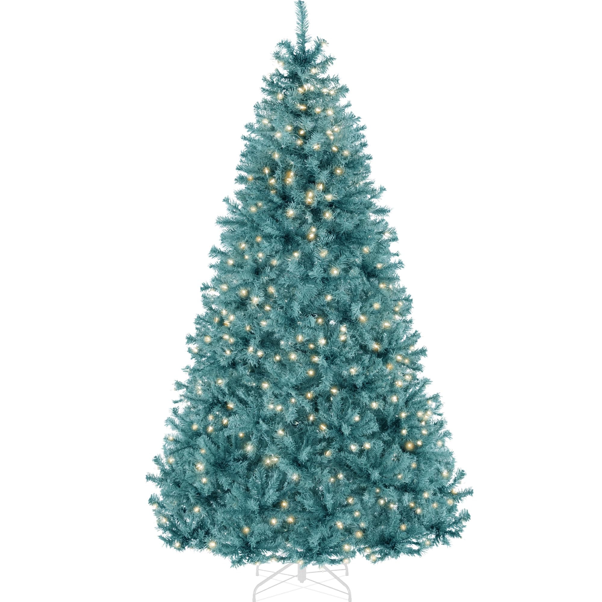 4.5ft Pre-Lit Peacock Blue Christmas Tree, Full Artificial Holiday Decoration w/ 362 Branch Tips, 175 Lights, Foldable Base