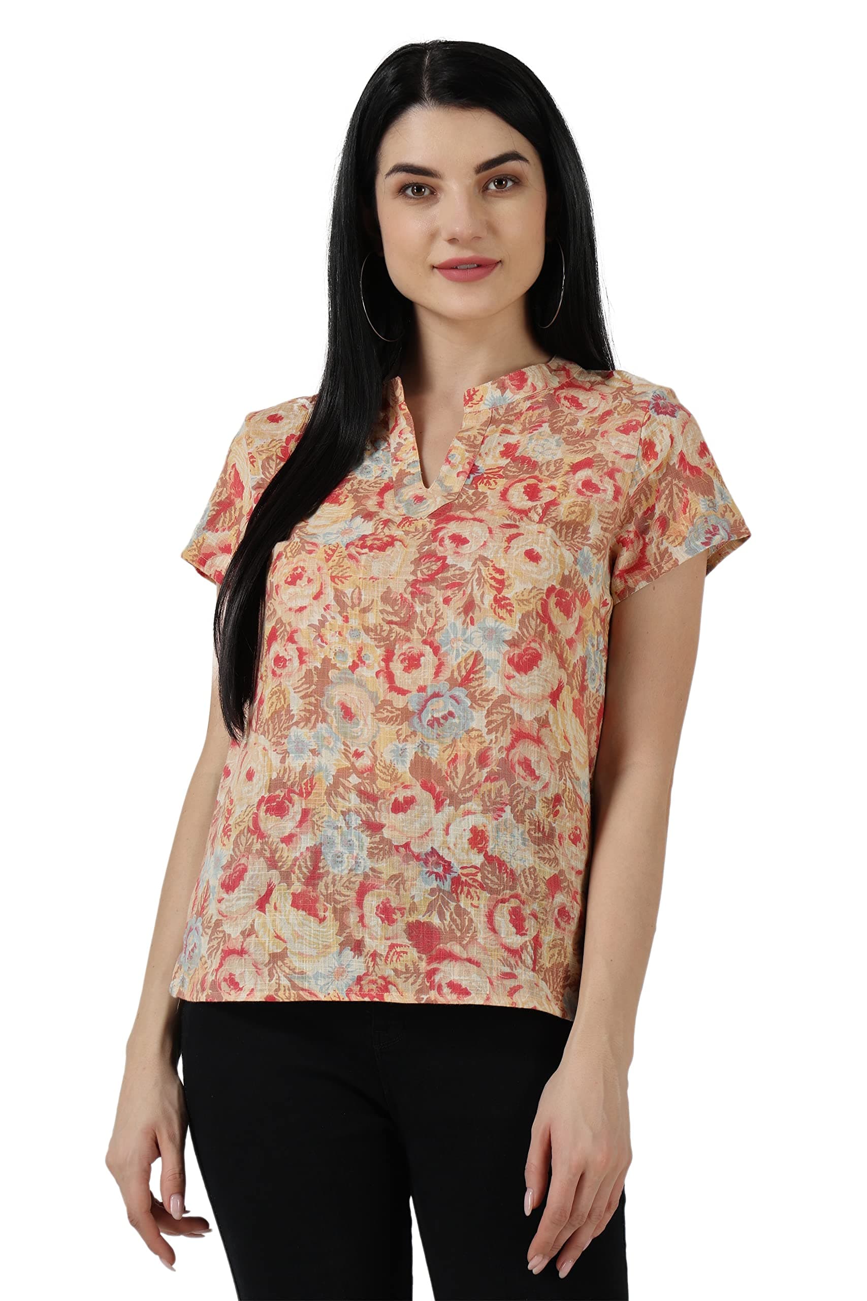 DIVTOM Casual Half Sleeve Printed Women's Multicolour Top