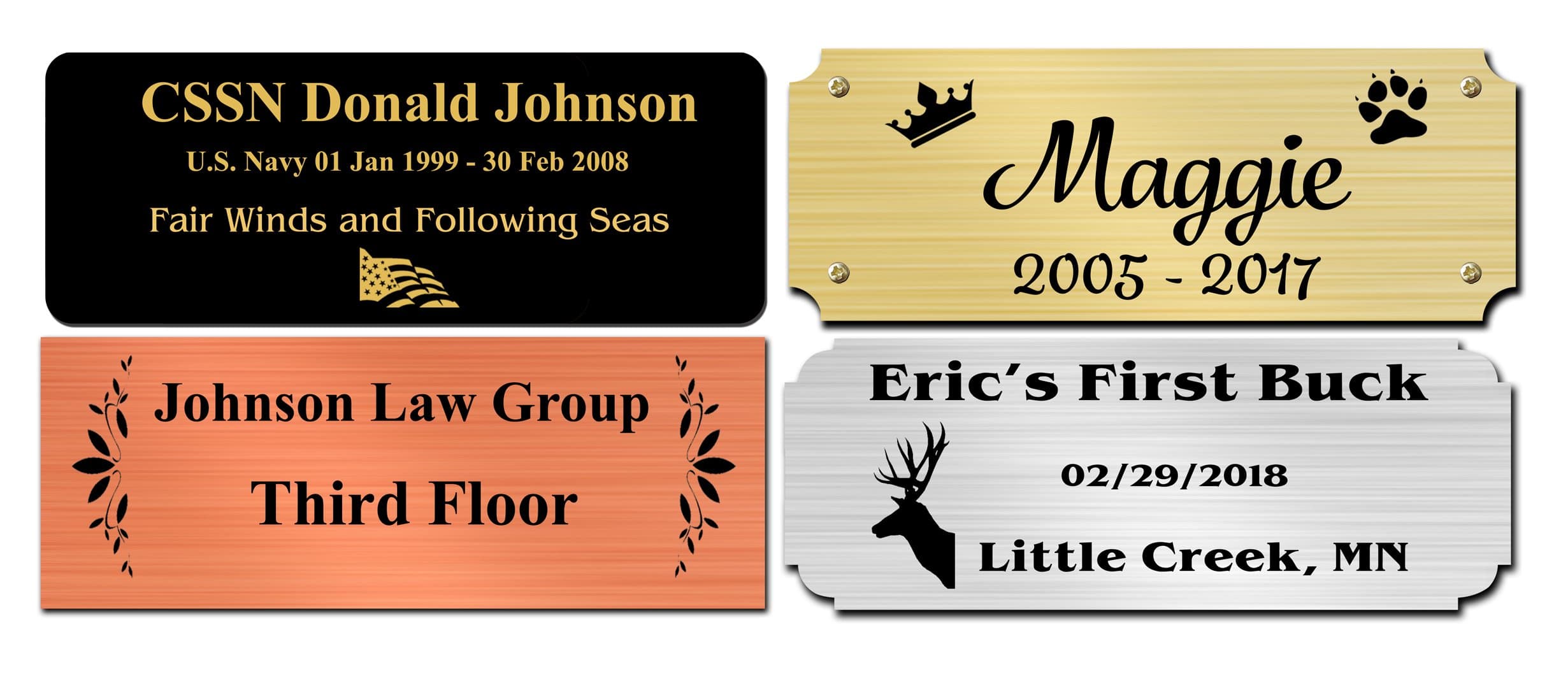 1.5" H x 4" W, Solid Brass Name Plate, Satin Finish Personalized Custom Laser Engraved Nameplate Label Art Tag for Frames Notched Square or Round Corners, Made in USA (4" W)