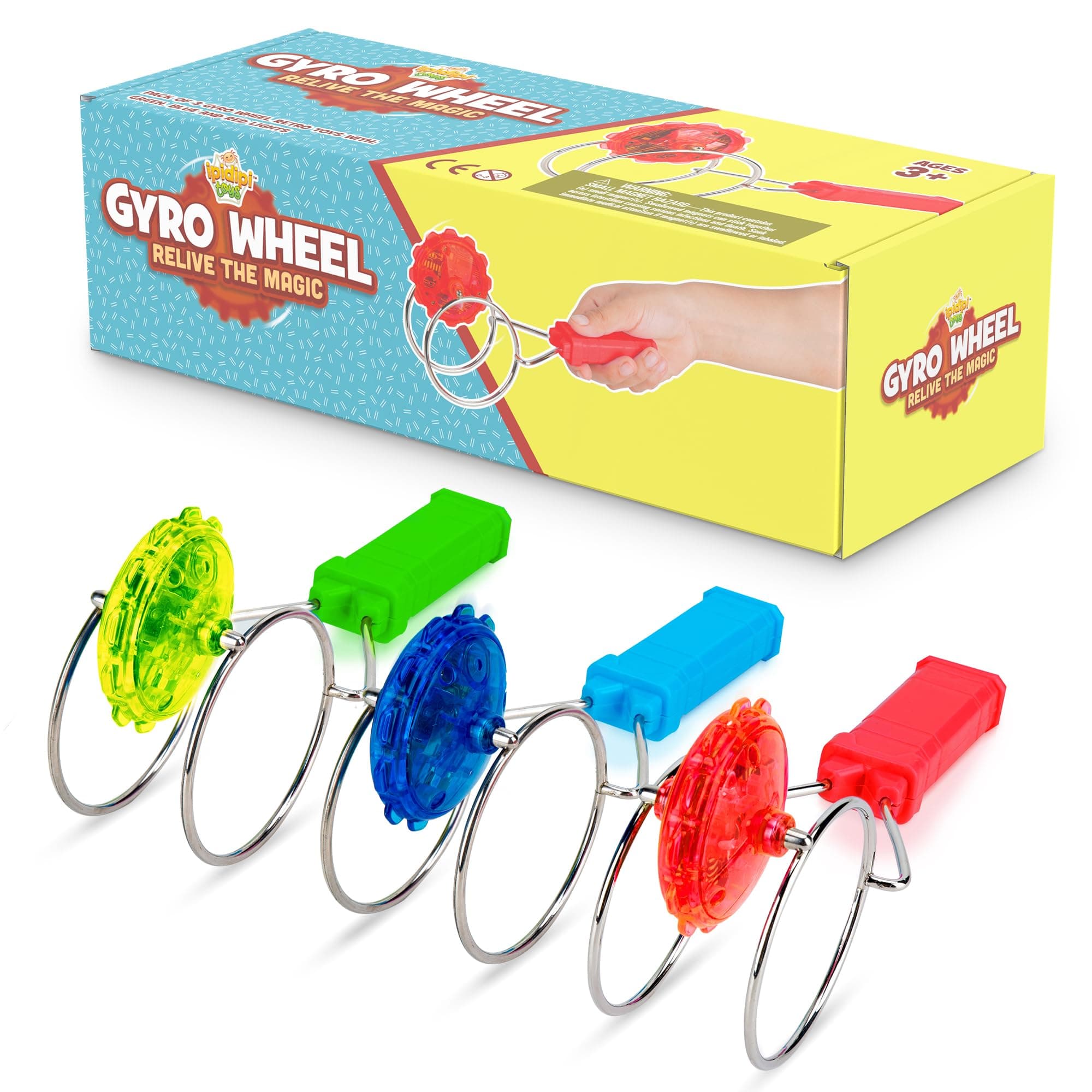 Retro Magic Gyro Wheel – 3 Pack Light Up Magnetic Rail Twister Fidget Toy – Vintage Toy Rail Twister Sensory Fidget Toys, Nostalgia Toys - Party Favors, Birthday Gifts for Boy and Girls