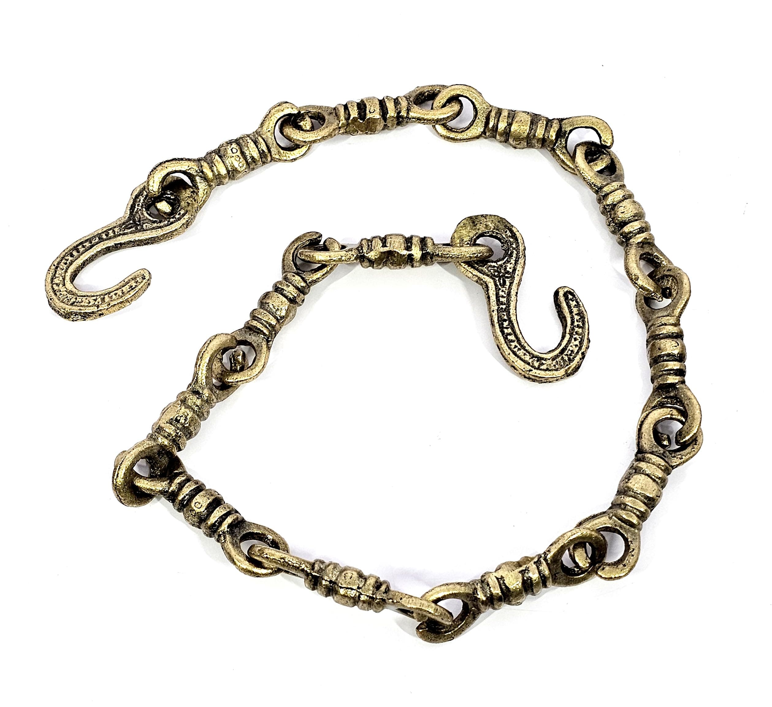 Brass Chain with Hooks for Hanging Bell Diya Deepak Bells - Length 2 Feet (24" Inches) - Golden (Brass/Chain/2-Feet) (Brass/Chain/2-Feet)