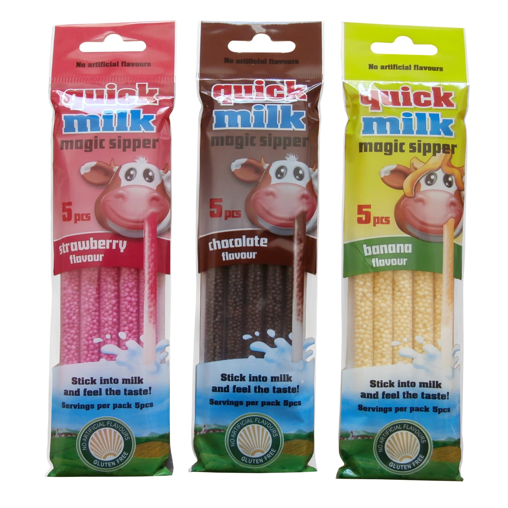 Quick-Milk Magic Sipper Straws, Flavoured Straws for instant Milkshake - Strawberry - Chocolate - Banana by REA-UK