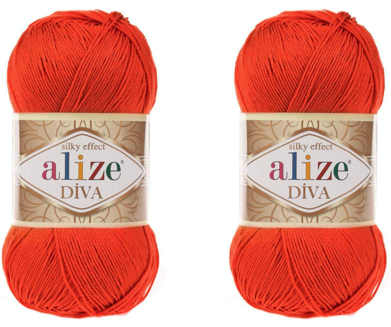 Diva Yarn Hand Knitting Yarn 100% Microfiber Acrylic Yarn Alize Diva Silk Effect Thread Crochet Art Lace Craft Lot of 2 skeins 200gr 767 yds (37-Orange)