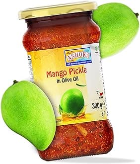 Pickled Mango in Olive Oil | All Natural | Traditional Indian Pickle | Medium Spiced | Great for Seasoning | Pickle Relish | Vegan | Kosher Certified | 300 Grams | Glass Jar (Pack of 1)