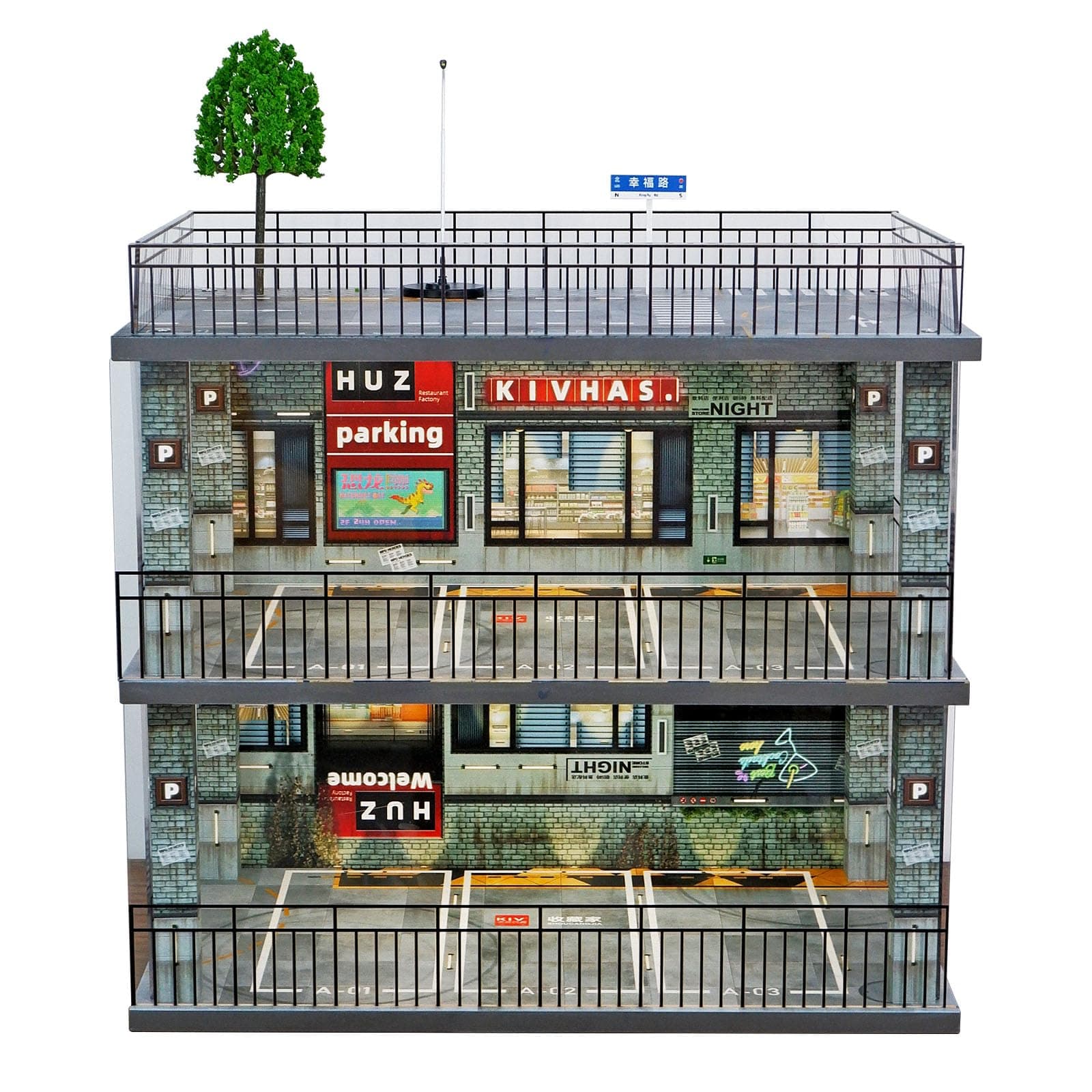 1:24 Scale Diecast Model Car Display Case Cabinet with USB Lights and Acrylic Cover,Diorama Garage for Sport Cars and Lego Speed Champions Car Collectibles