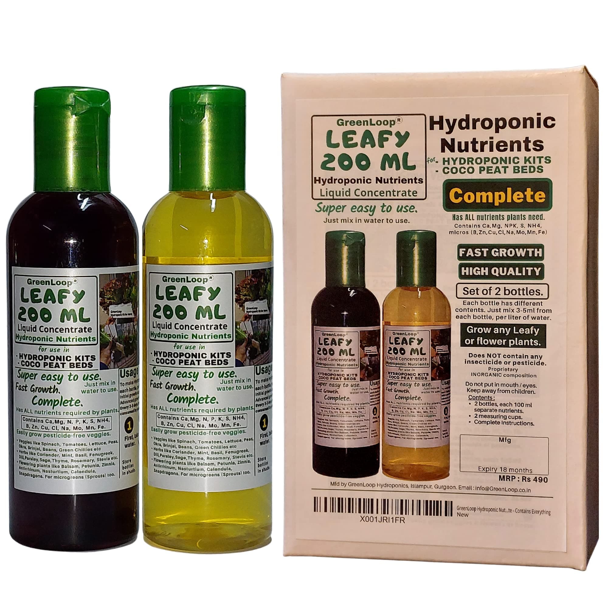 Greenloop Hydroponic Nutrients Leafy 200Ml, Ready 200Ml Liquid Concentrate, Suits All Plants, 100% Complete With All Nutrients.