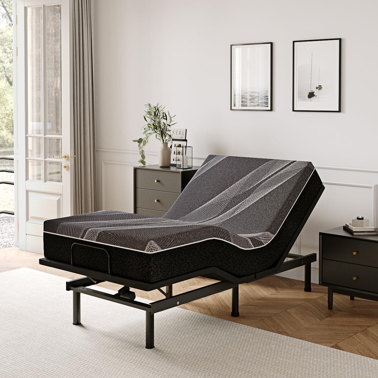 Twin XL Adjustable Bed Base Frame with Wireless Remote + 10 Inch Twin XL Gel Memory Foam Mattress Bed in a Box, Head and Foot Incline, Zero Gravity, Fiberglass Free, 80" × 38"