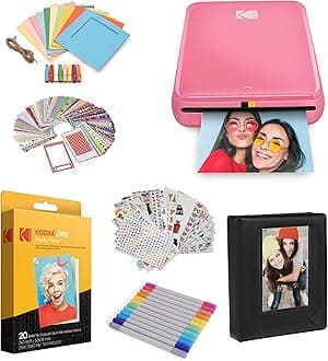 Step Instant Color Photo Printer with Bluetooth/NFC, ZINK Technology & Kodak App for iOS & Android (Pink) Starter Bundle