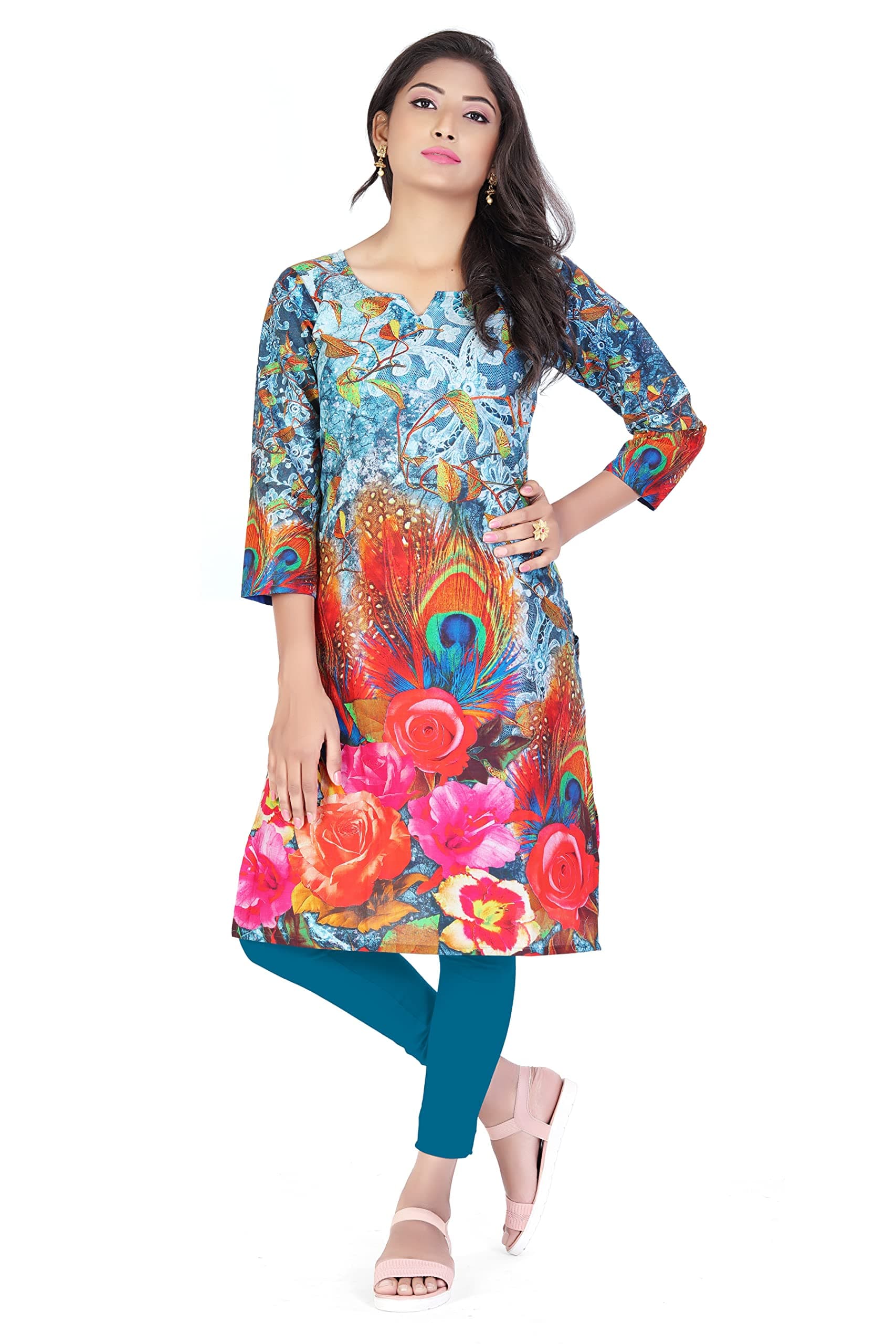 SankhyaWomen's Printed Multi-Colour Cotton Kurti