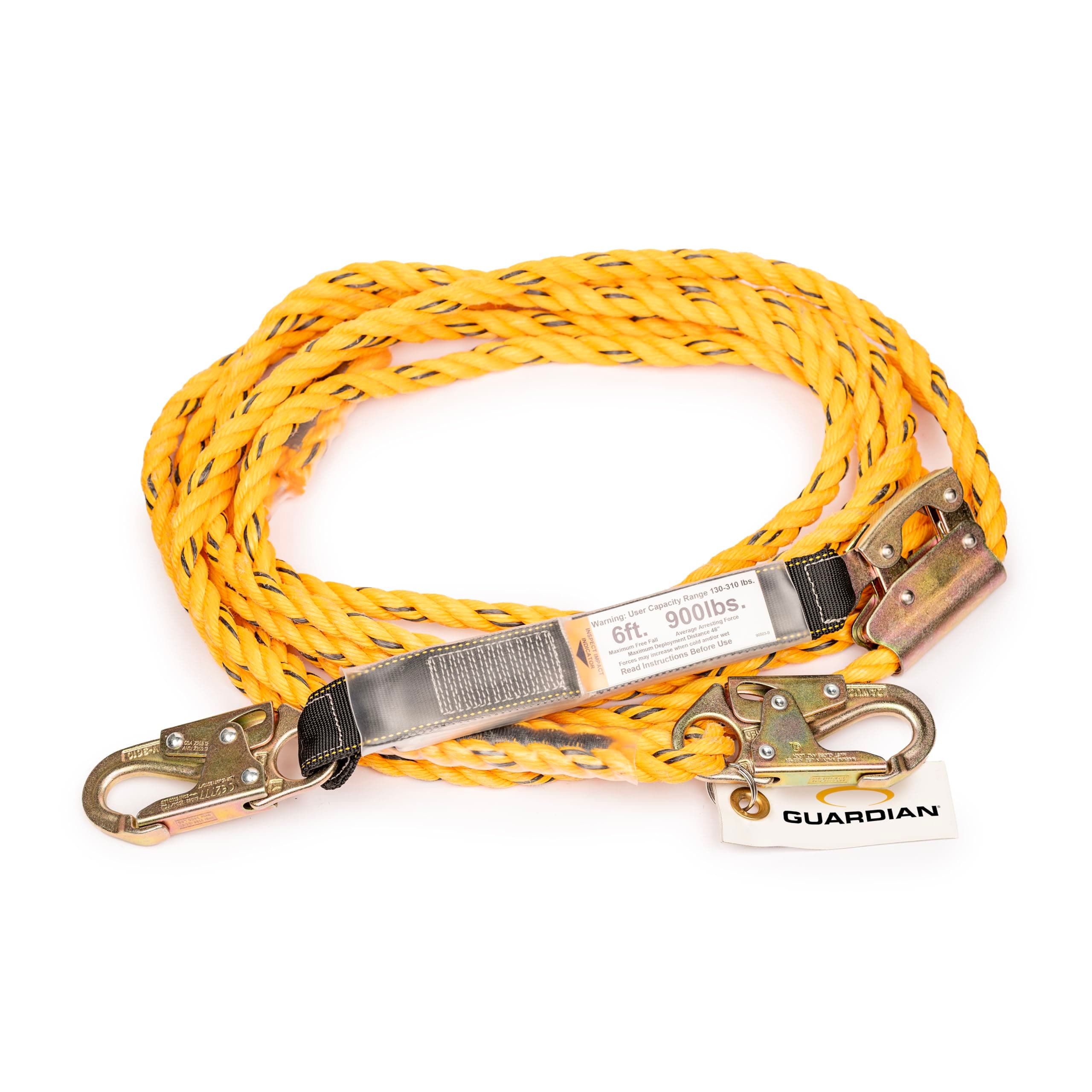 Guardian 01320 50 ft Vertical Lifeline Assembly (VLA) with Adjustable Rope Grab and Shock Absorber | OSHA Compliant