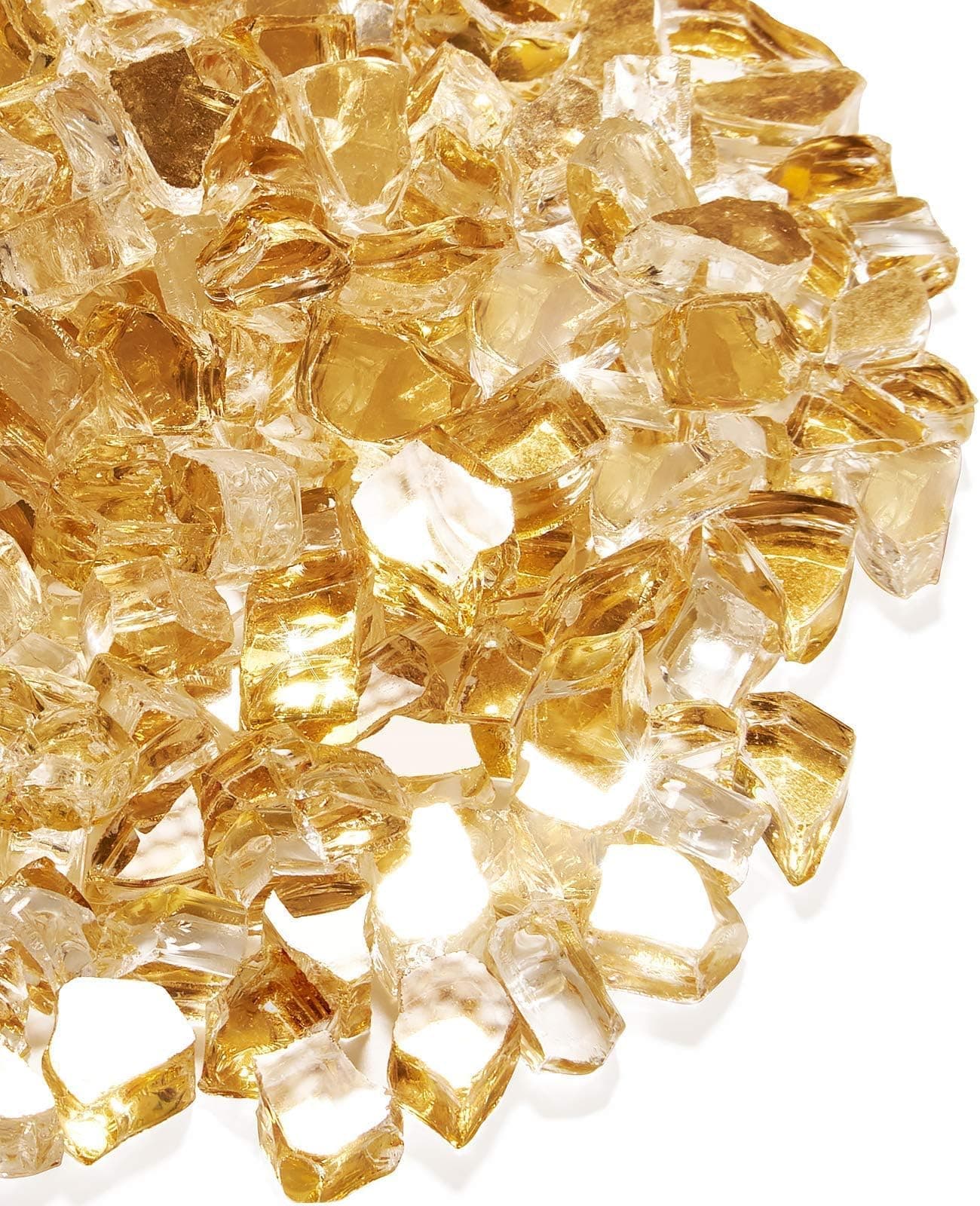 NUPICK Fire Glass for Fire Pit, 1/2 Inch Tempered Reflective Fire Glass for Propane Fire Pit & Gas Fireplace, Gold Fire Glass Rock, 20LB