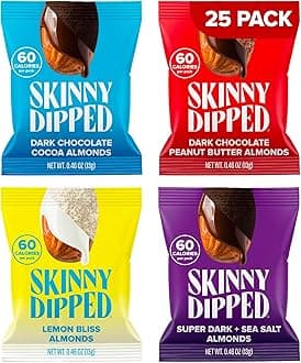 SkinnyDipped Snack Attack Minis Almond Variety Pack, Healthy Snack, Plant Protein, Gluten Free, 0.46 oz Mini Bags, Pack of 25