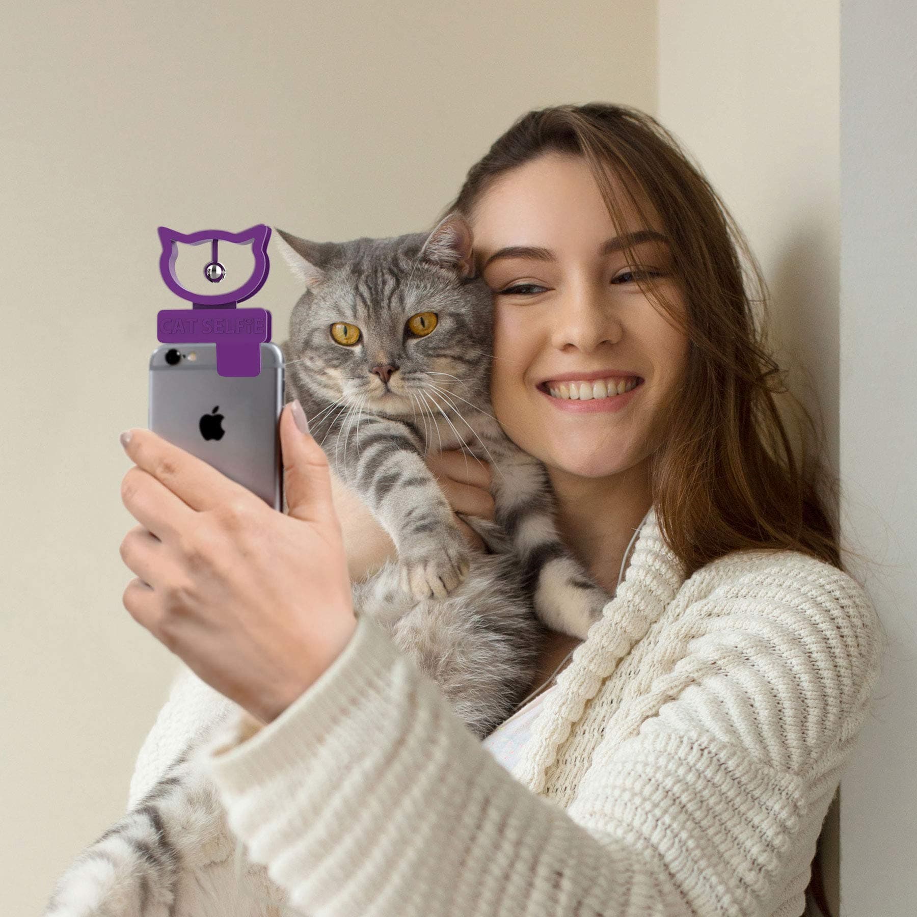 Bubblegum Stuff Cat Selfie Cat Toy Mobile Phone Accessory - Mini Portable Attachment for Phone Camera to Take Pet Selfie - Compatible with Most Phones Including iPhone & Android