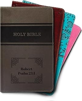 Hope Harbor Personalized Gift Bible with Custom Name Engraved, KJV, Gray, King James Version, Red Letter Edition, Comfort Print, Faux Leather