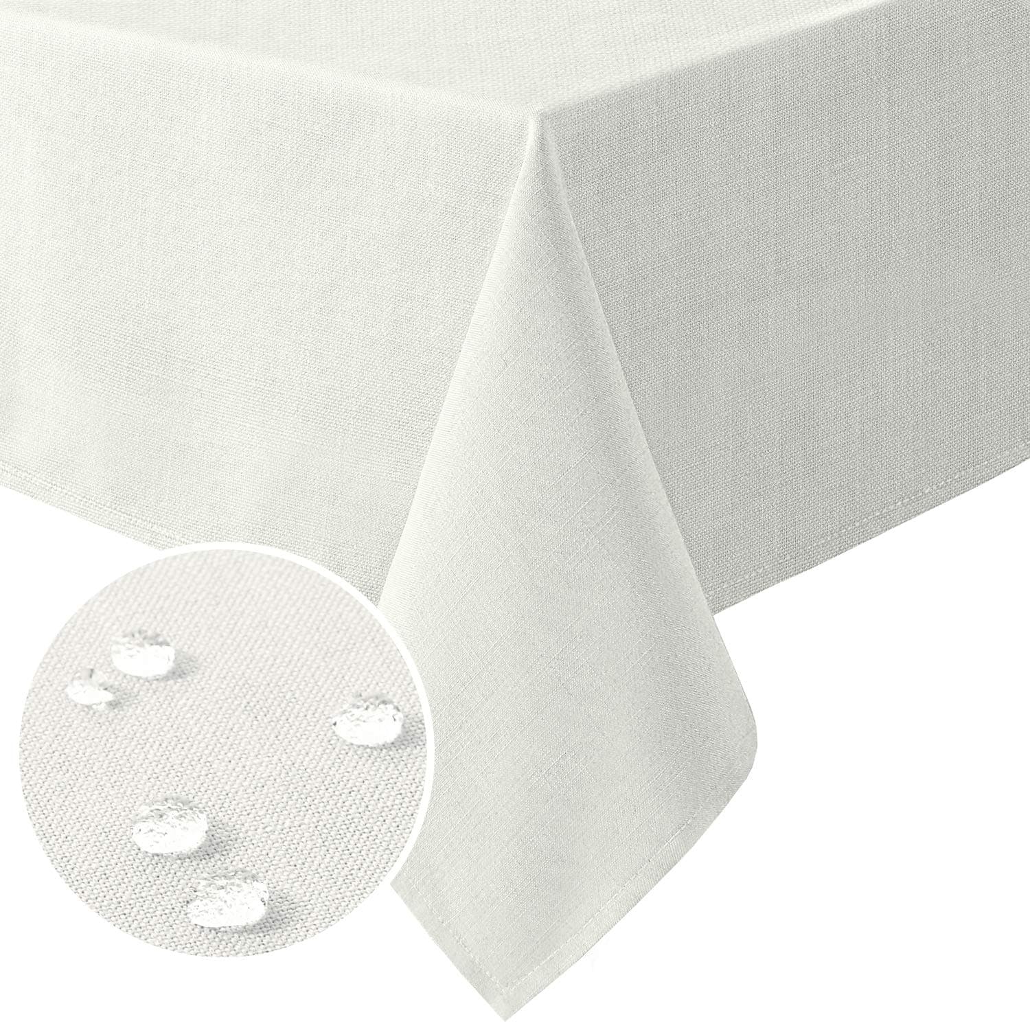 Linen Textured Table Cloths Rectangle 60 x 84 Inch Premium Solid Tablecloth Spill-Proof Waterproof Table Cover for Dining Buffet Feature Extra Soft and Thick Fabric Wrinkle Free, Ivory