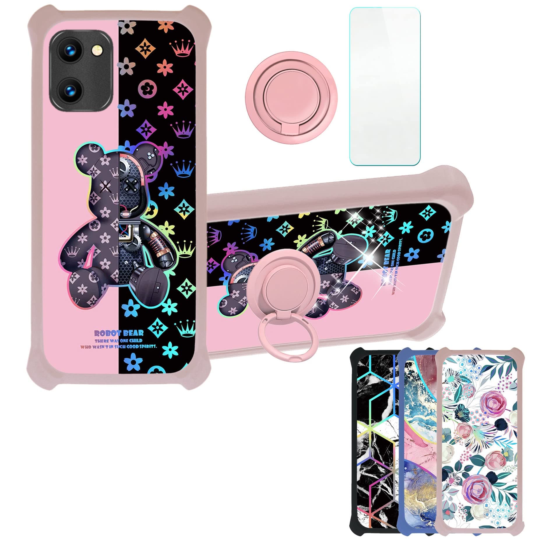 Vortex Z22 Case Compatible with Vortex Z22 Phone Case Cover [with Tempered Glass Screen Protector][Hard PC + Soft Silicone][Ring Support] [Colorful Reflect Light] IMDF-JXX