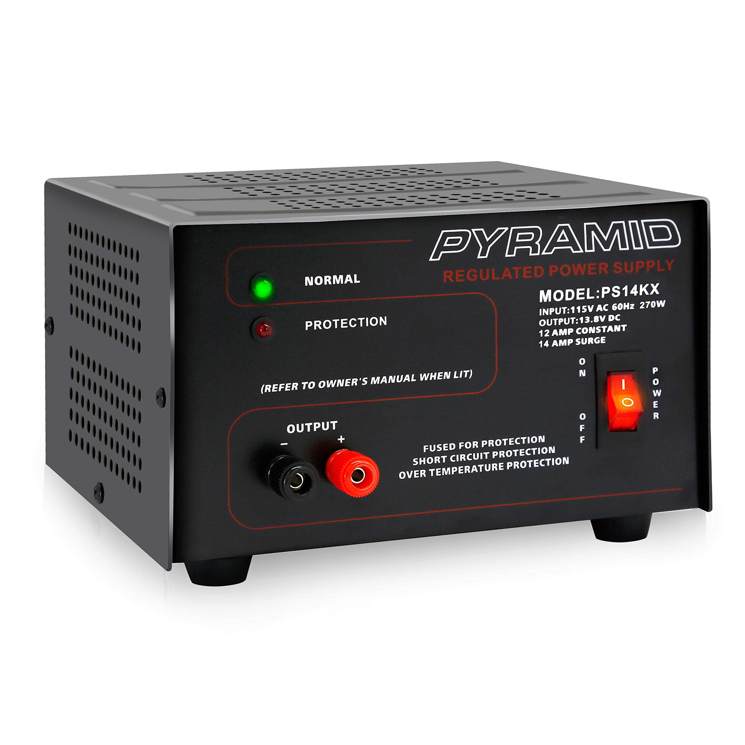Pyramid Universal Compact Bench Power Supply- 12 Amp Linear Regulated Home Lab Bench-top AC-to-Dc 12V Converter w/ 13.8V Dc 115V AC 270W Power Input, Screw Type Terminals, Cooling Fan- PS14KX.5