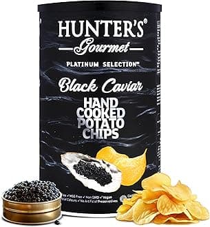 Hunter's Gourmet Cholesterol-Free Chips | No Artificial Colors & Preservatives | Premium Black Caviar | Hand-Cooked | MSG-Free | Special Treats | Gourmet Vegan Chips | Non-GMO | Pack of 1 | 150g