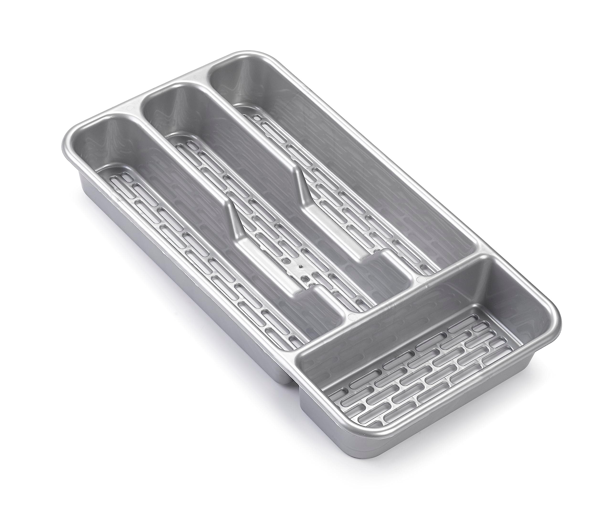 Plastic Forte Small Tier Cutlery Tray Classic Silver, Plastic Kitchen Drawer Organizer for Spoons, Forks & Knives, Compact Utensil Storage Tray for Kitchen Drawer, 33 x 17.5 x 4.3 cm, Silver