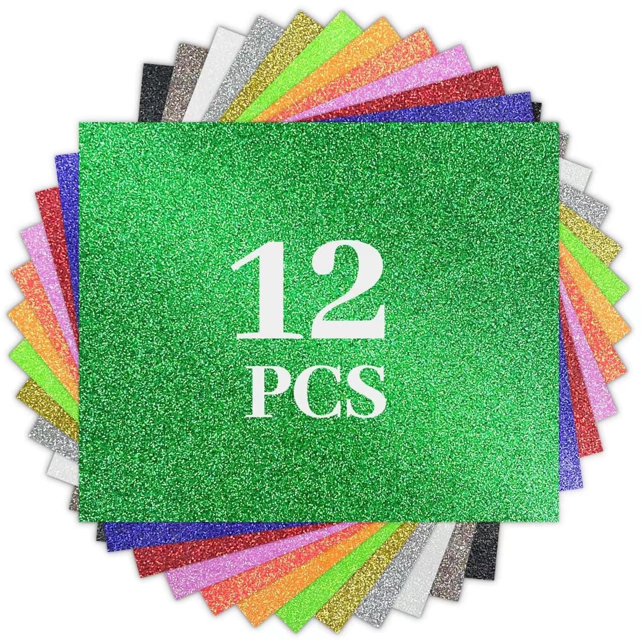 Glitter HTV Heat Transfer Vinyl Bundle - 12 Pack 12 "X10 Glitter Iron on Vinyl for DIY T-Shirts Sheets for Glitter Iron on Vinyl, Cricut Heat Transfer Vinyl- Easy to Cut & Weed for Heat Vinyl