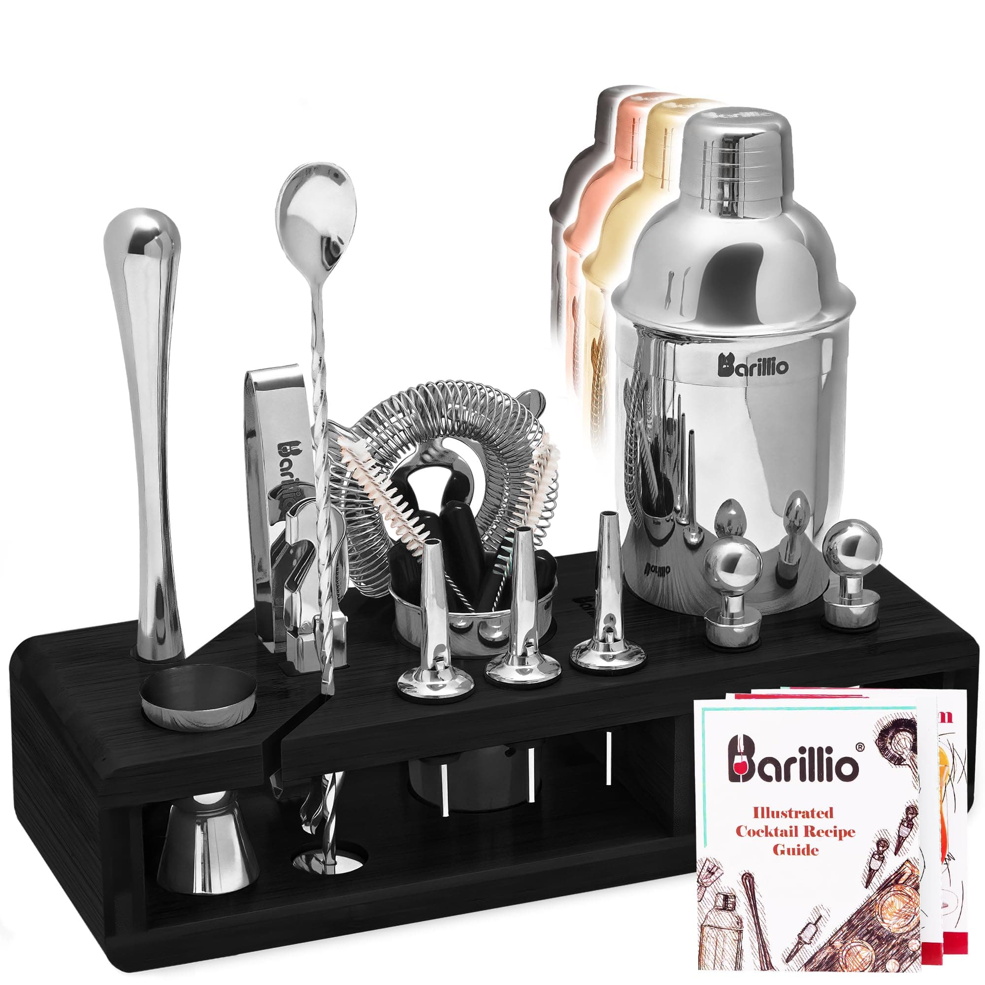 Bartender kit Black Stand Silver Tools…
