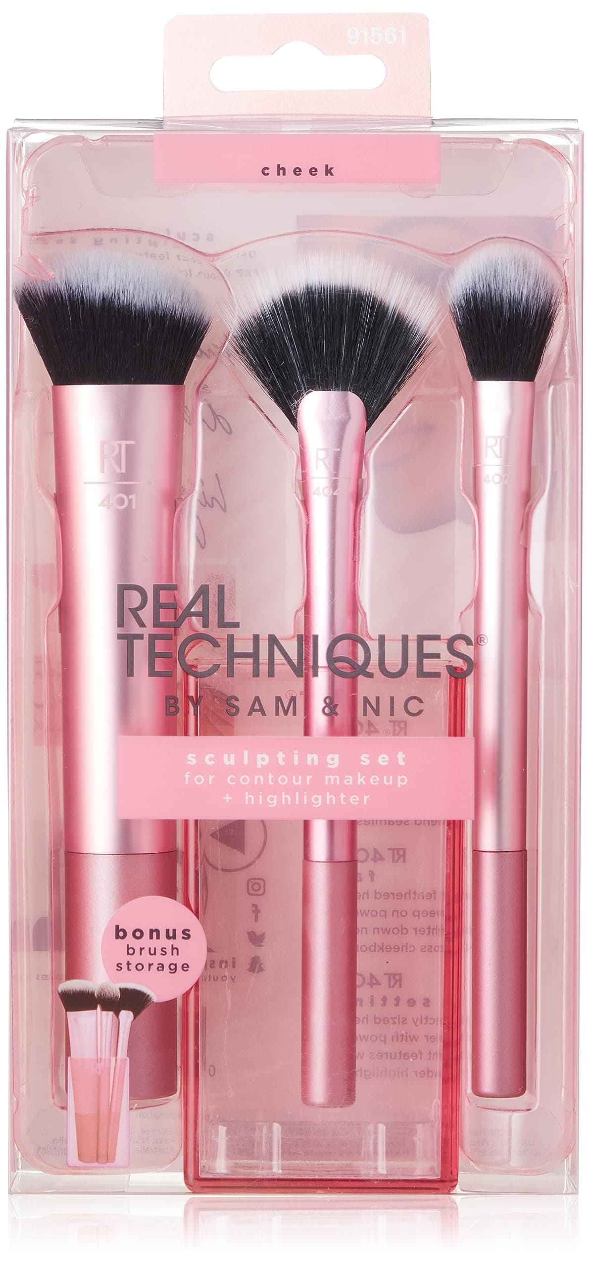 Cruelty Free Sculpting Set, Includes Fan or Setting Brush & Brush Cup, Synthetic Bristles, Pink, 4 Piece